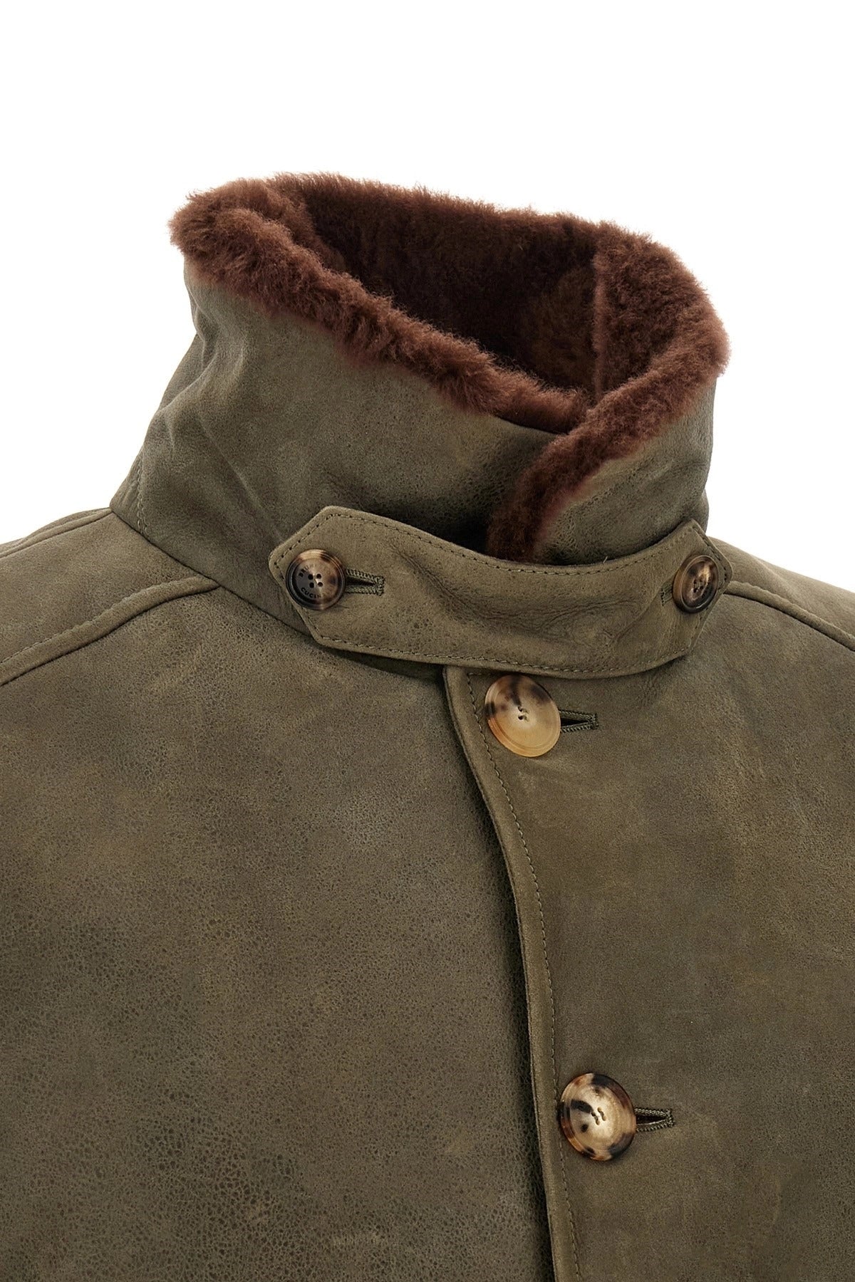 Brunello Cucinelli Waxed Shearling Bomber Jacket