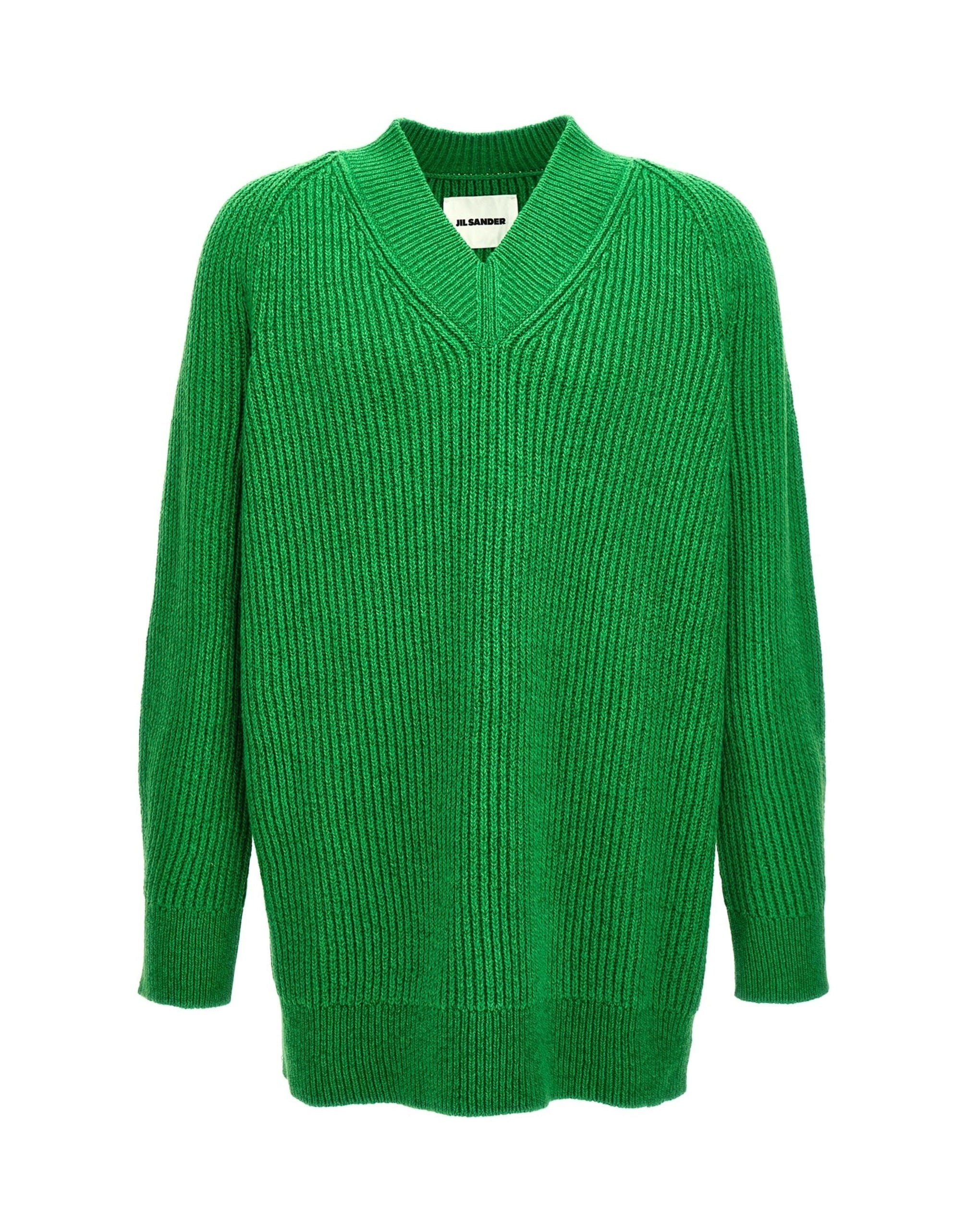 Jil Sander Jil Sander Green Oversized V-Neck Sweater