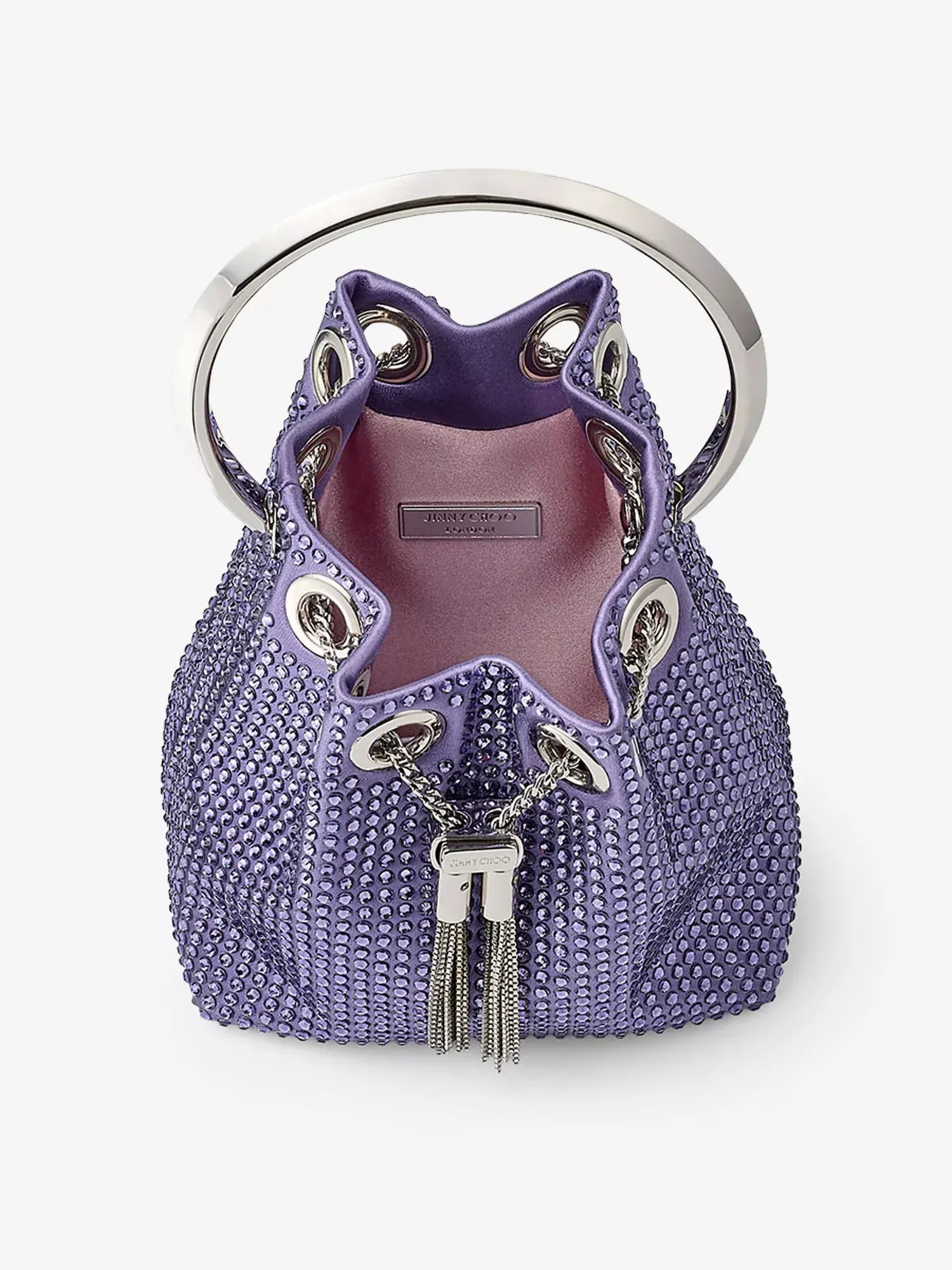Jimmy Choo Bon Bon Micro Crystal-Embellished Satin Bucket Bag