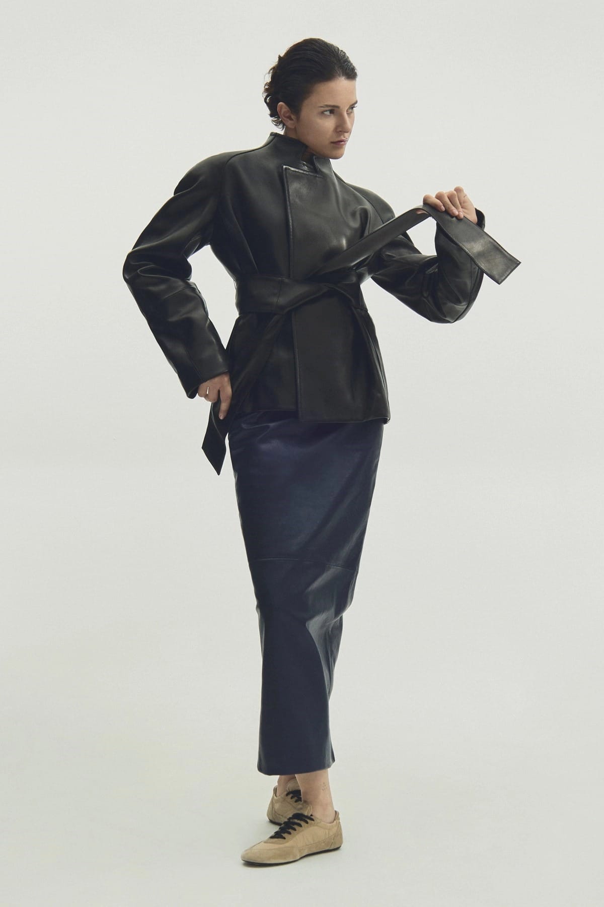 Khaite Khaite Loxley Leather Midi Skirt