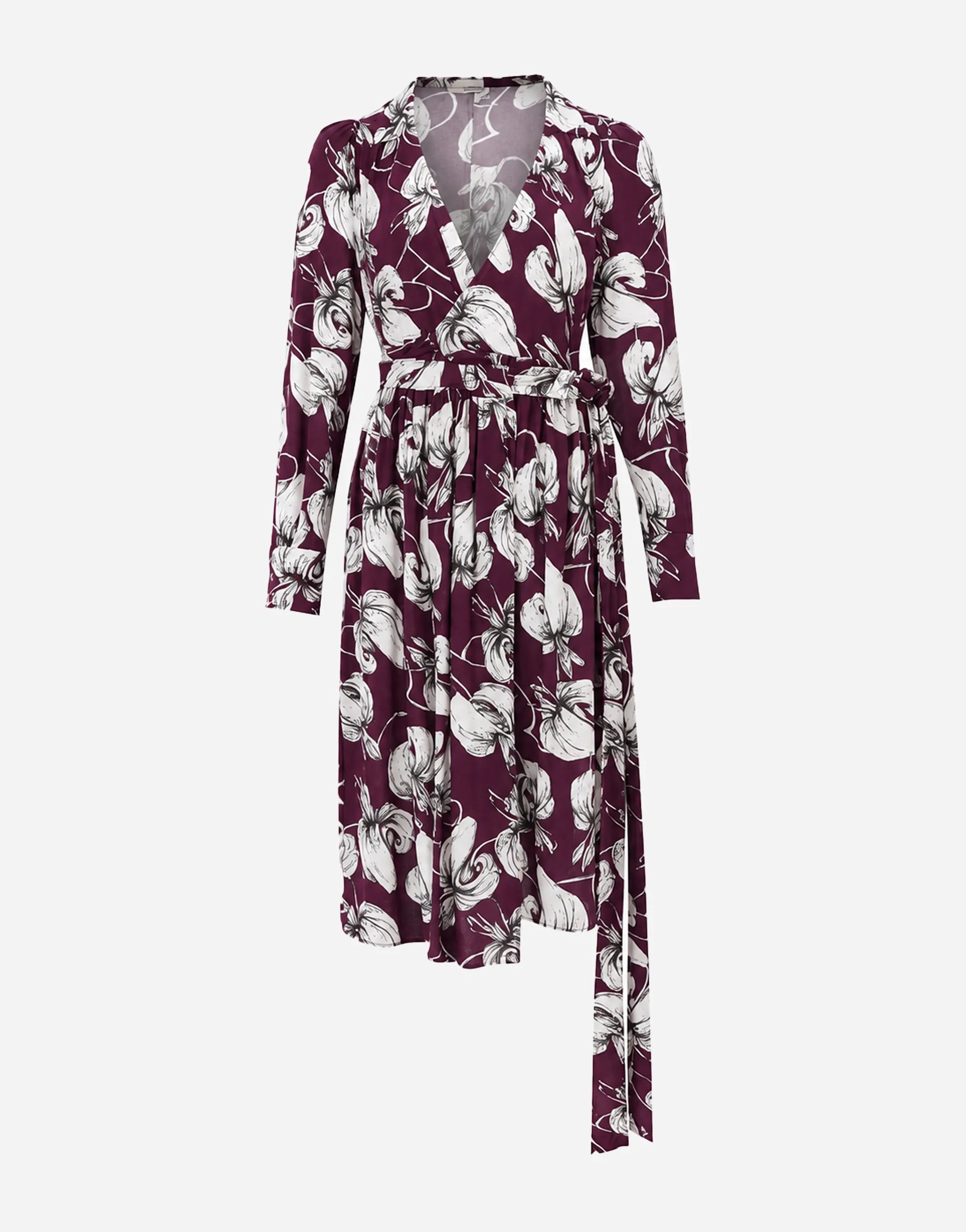 Lardini Lardini Floral Wrap Midi Dress with Waist Tie