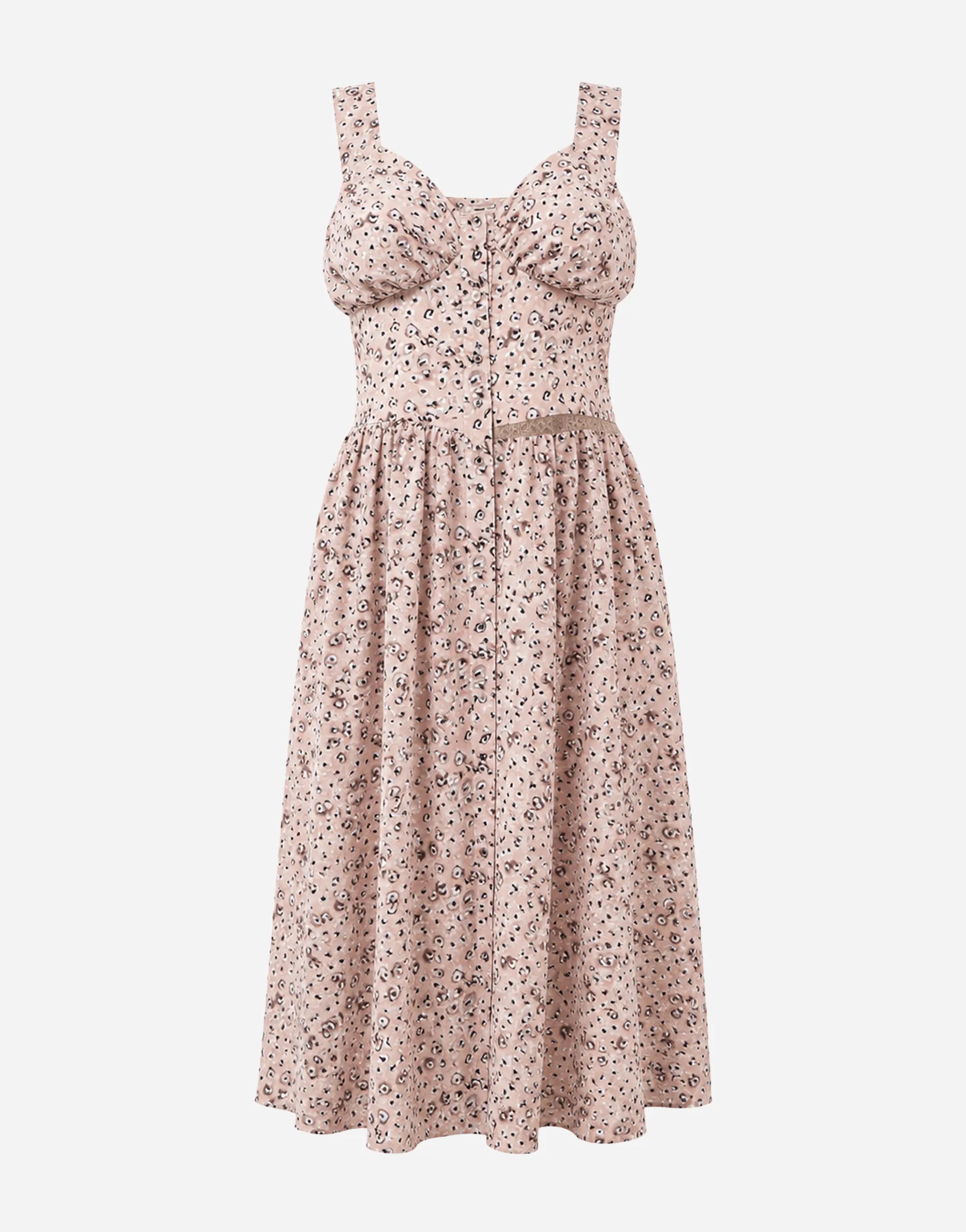Lardini Lardini Printed Button-Front Gathered Waist Midi Dress