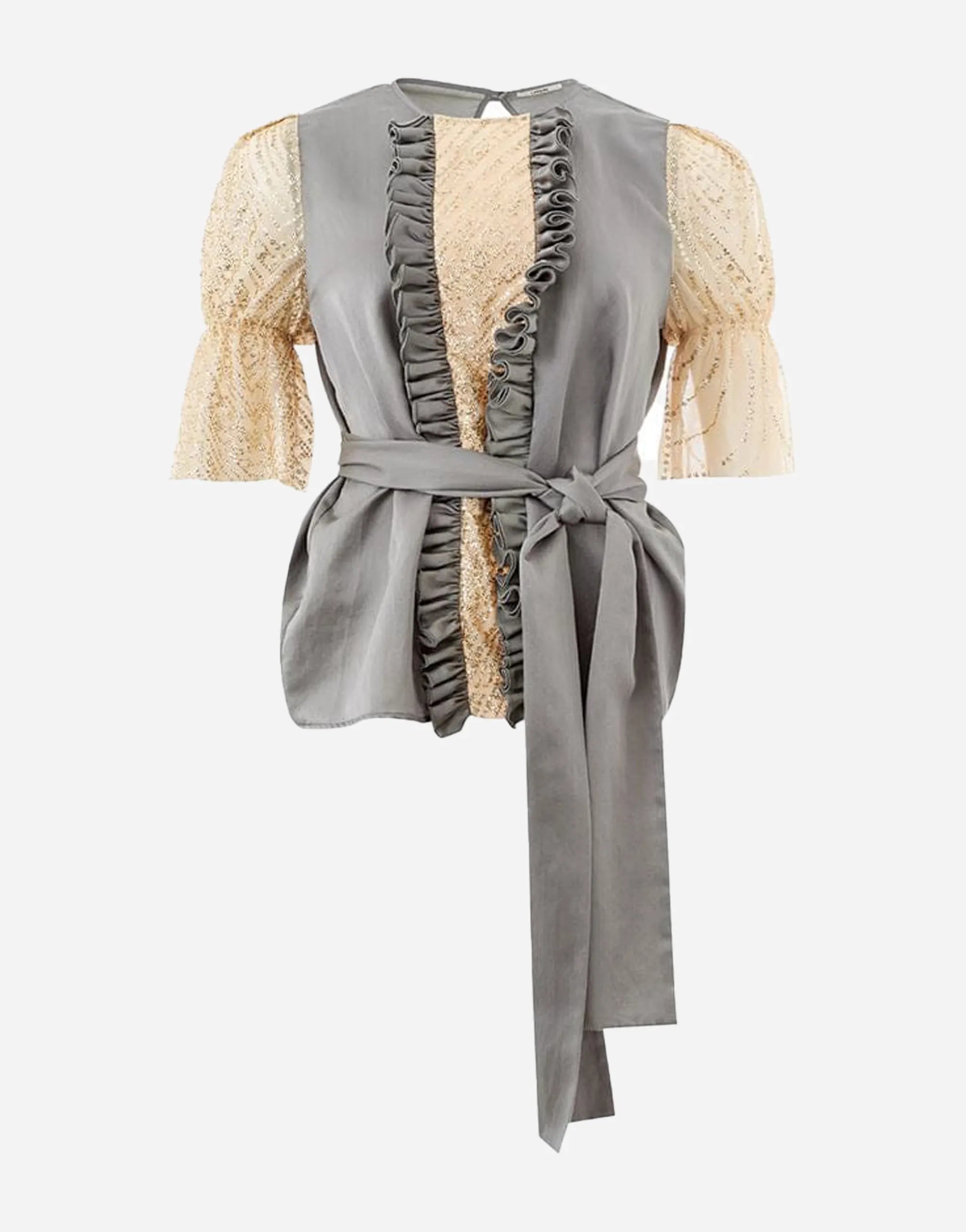 Lardini Lardini Ruffle Trim Tie-Waist Sheer Sleeve Top