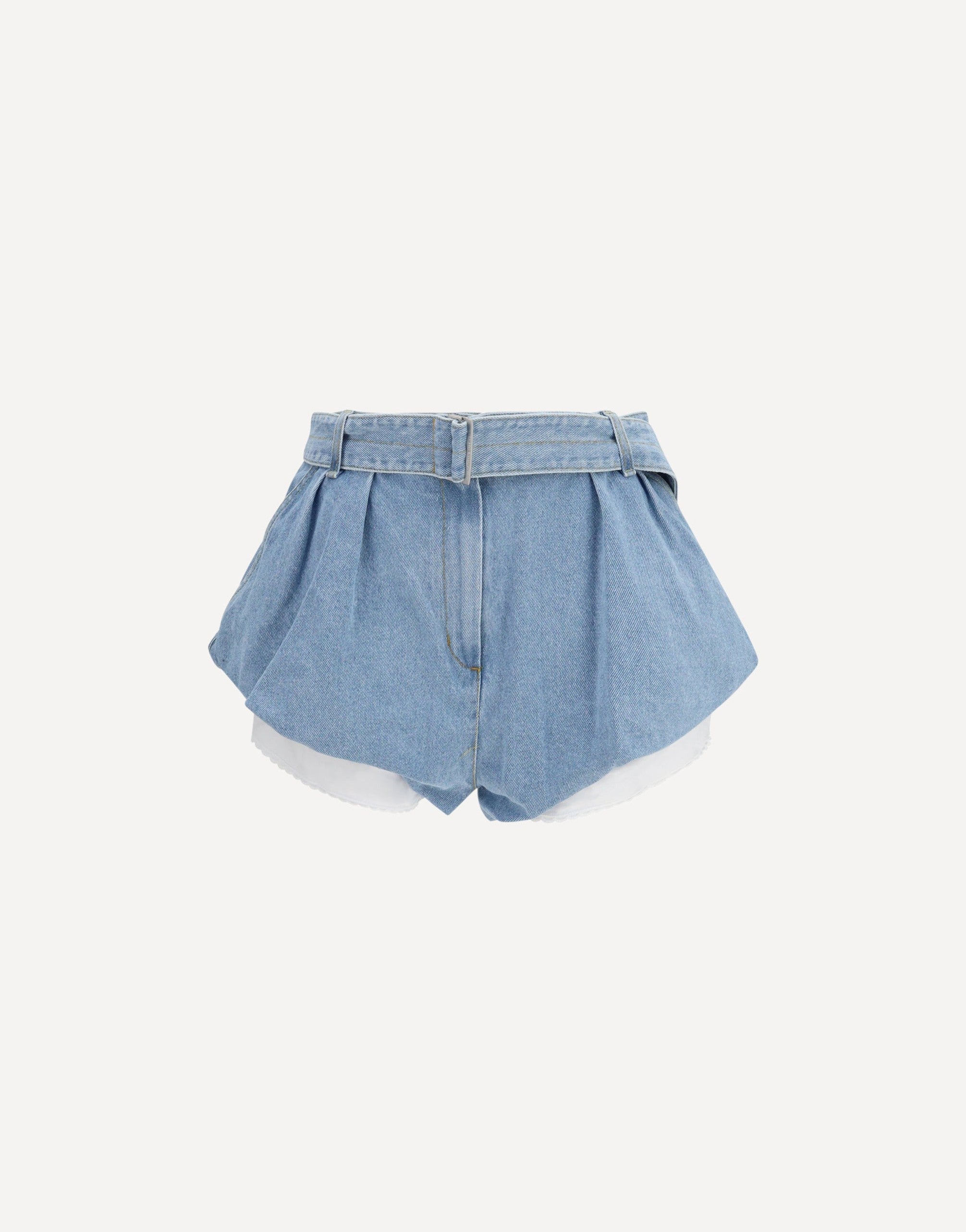 Magda Butrym uitlopende denim shorts met binnenbroekje
