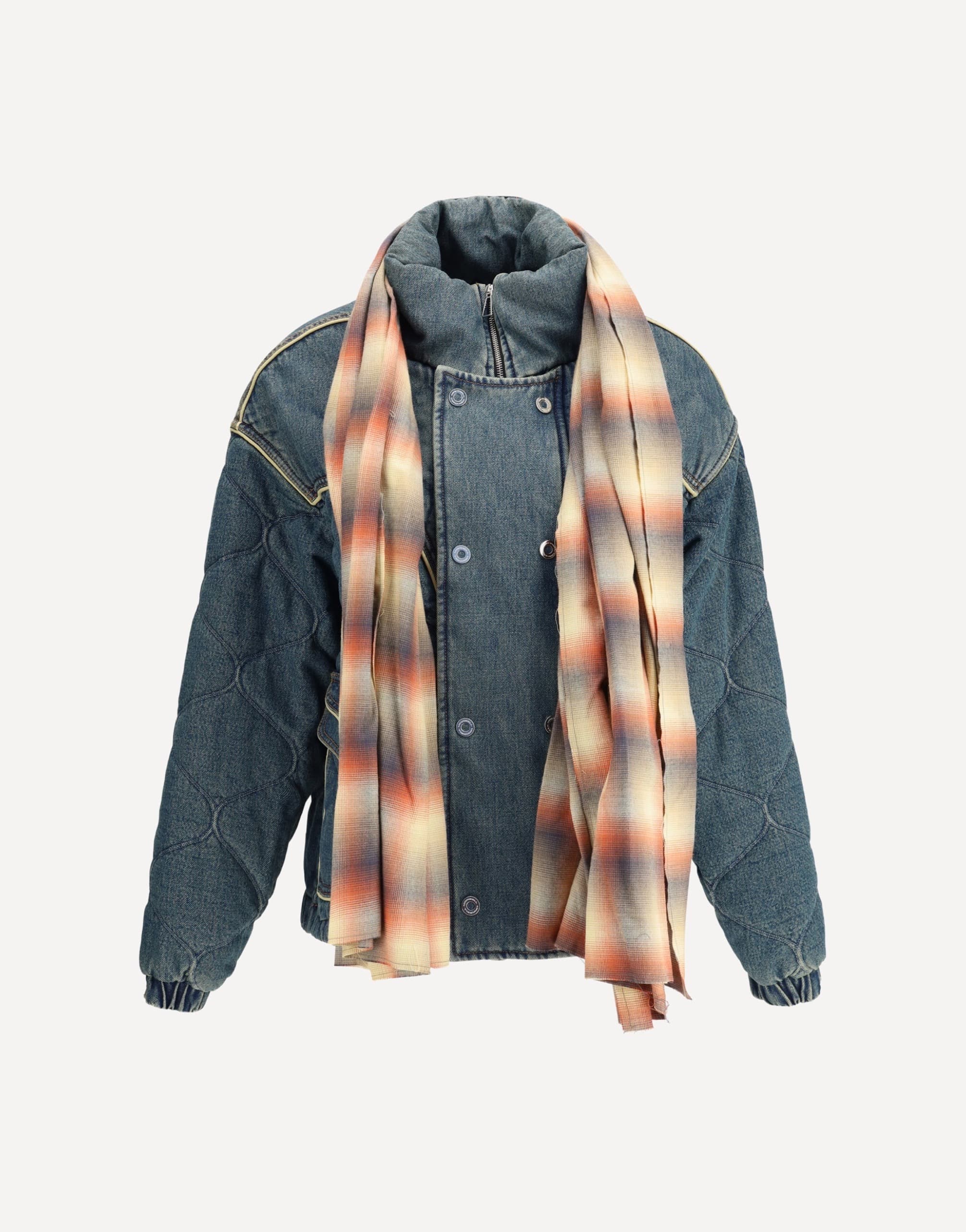 MARBELL Denim Down Jacket With Scarf