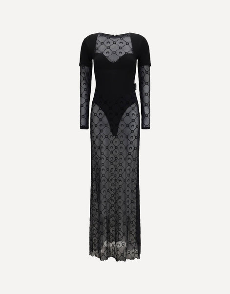 Marine Serre Layered Long Dress In Jersey And Mesh