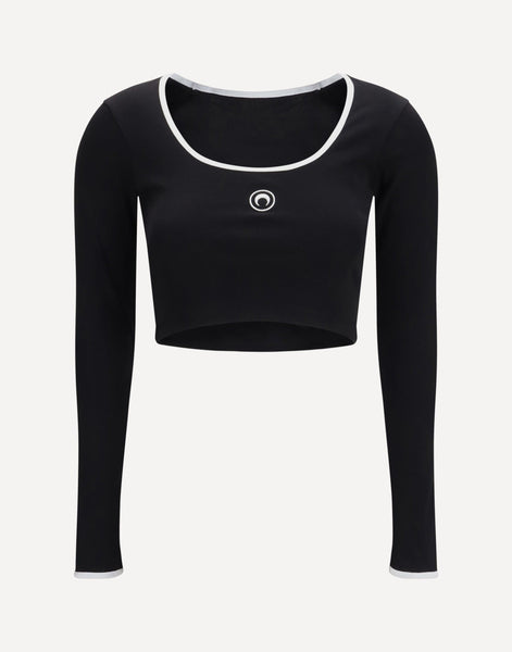 Marine Serre Moon Logo Bicolor Cropped T-Shirt | Sendegaro KR