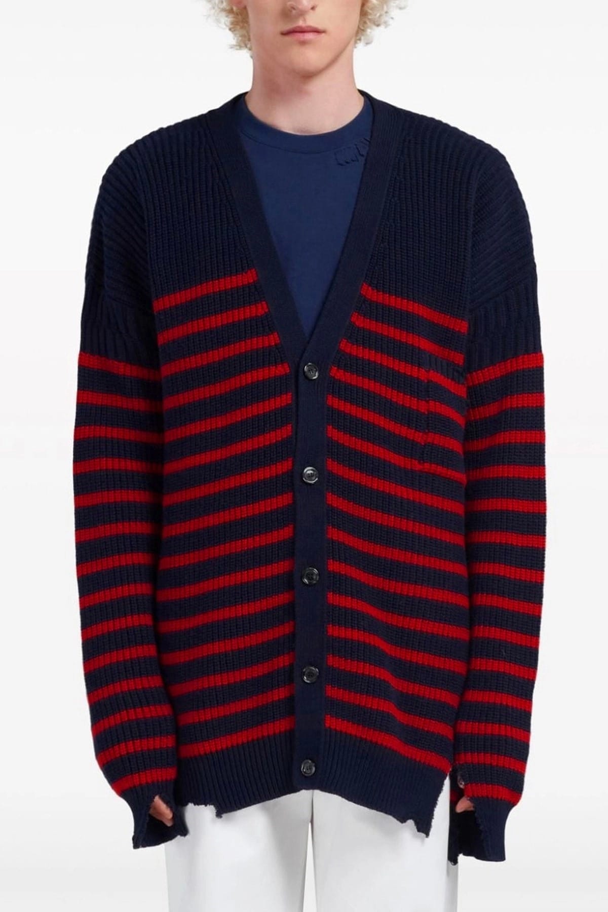 Marni Marni Destroyed Effect Striped Cardigan
