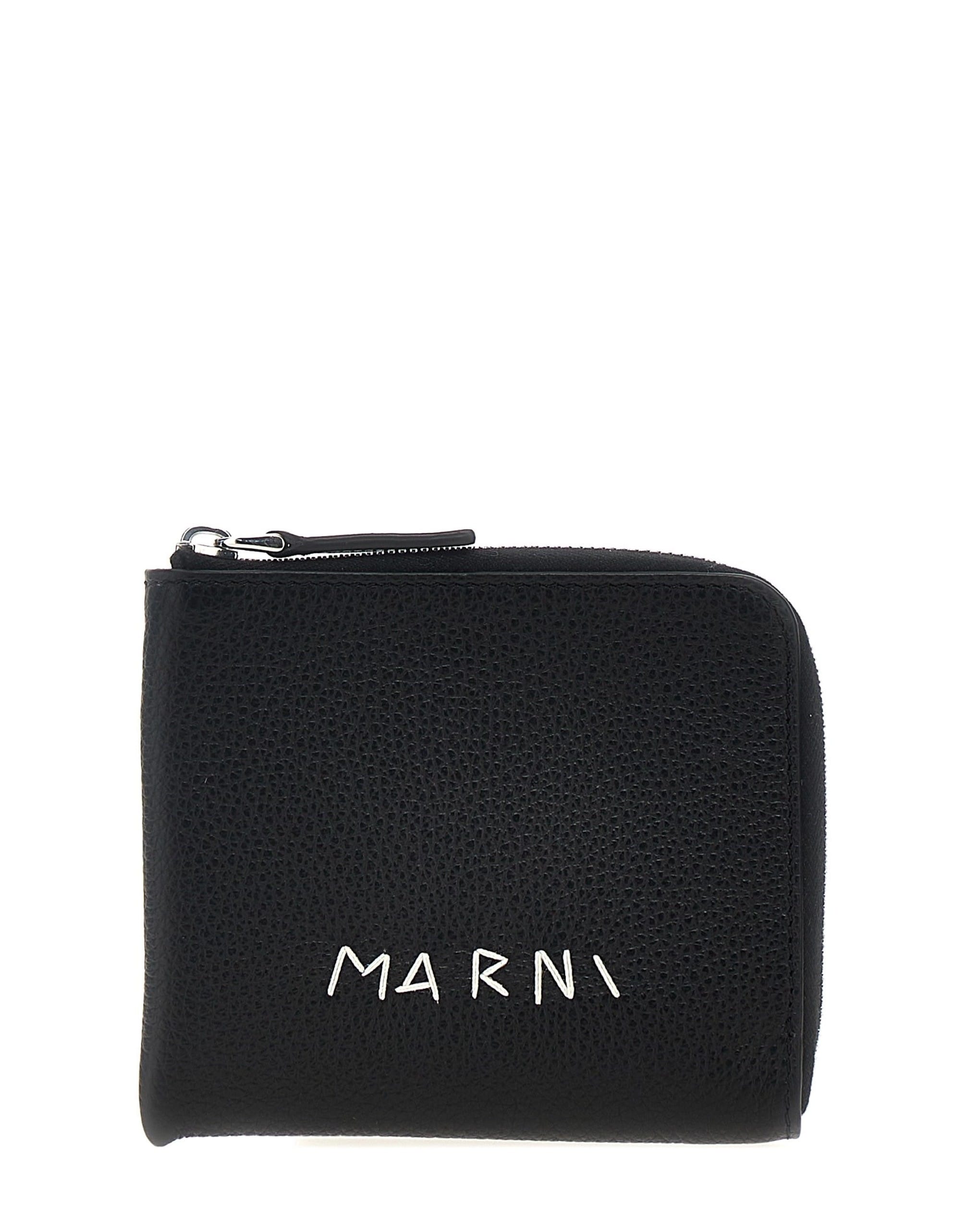 Marni Marni Hammered Leather Logo Wallet