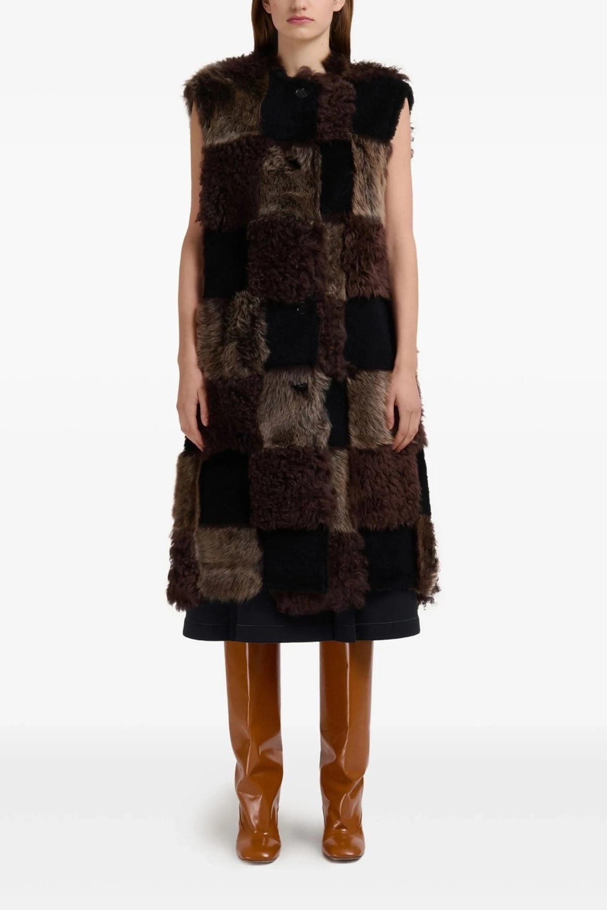 Marni Long Checkerboard Shearling Vest - alternate view