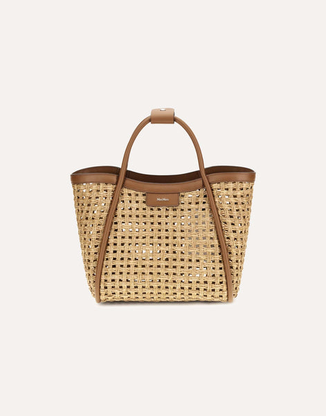 【美品】マックスマーラ　トートバッグ　ラフィア　サルーン　マクラメ　ラフィア max-mara-raffia-marine-tote-