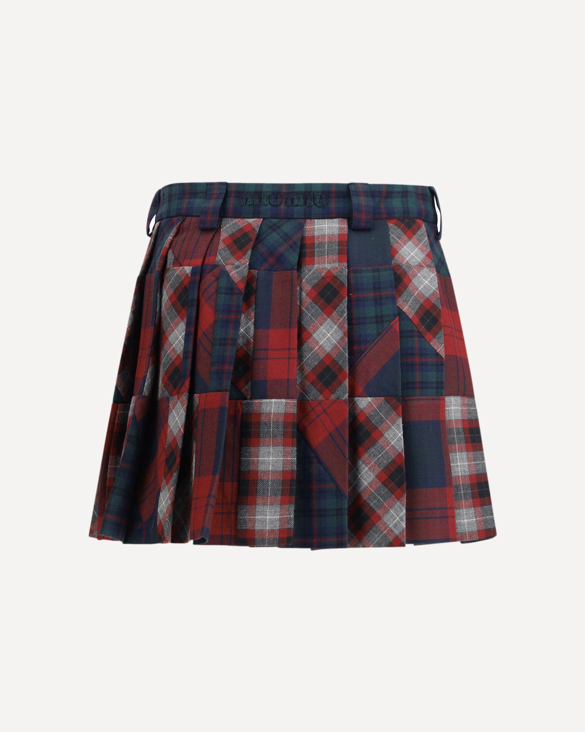 Miu Miu Pleated Patchwork Tartan Mini Skirt
