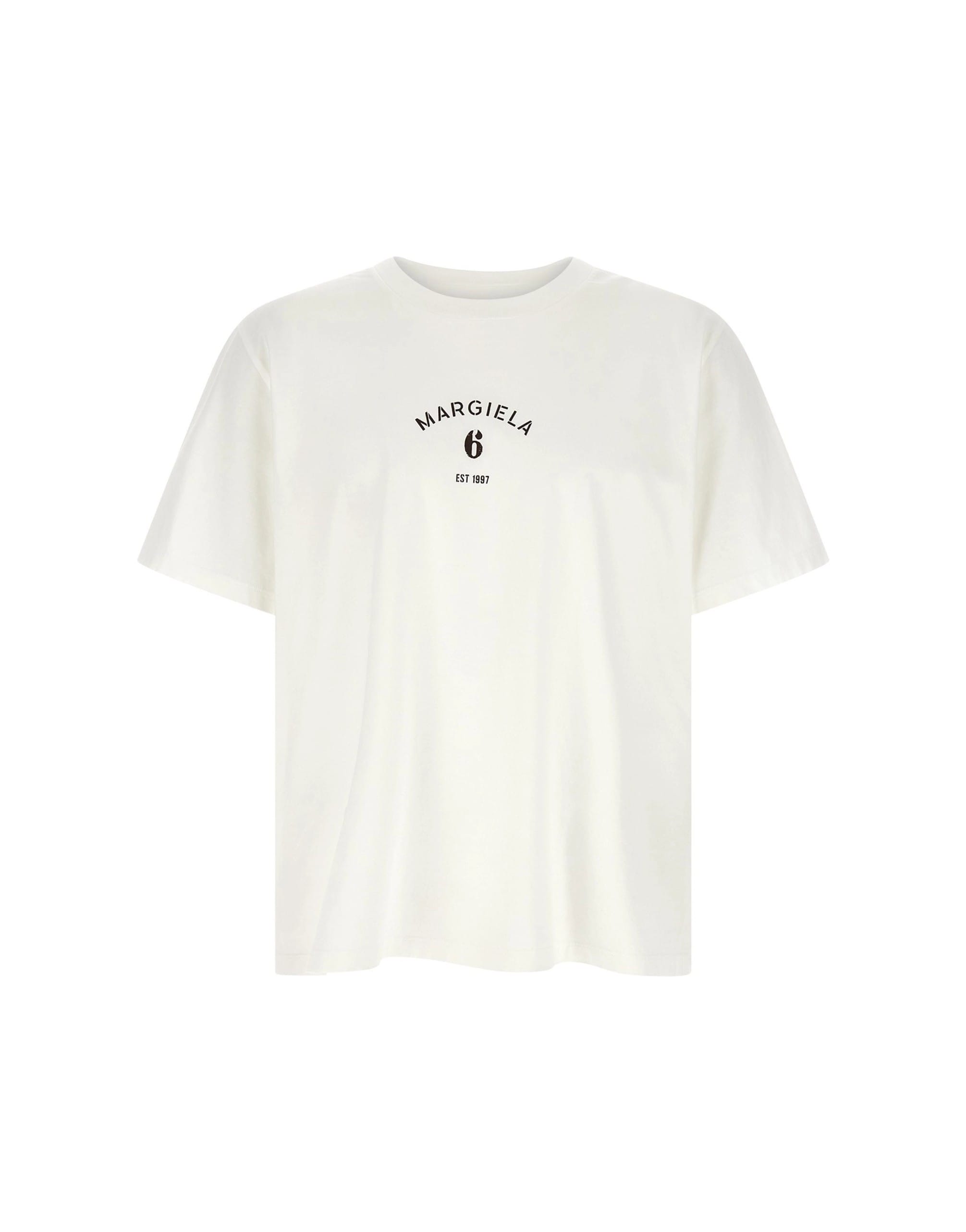 MM6 Maison Margiela MM6 Maison Margiela White Stitch Line Printed T-Shirt
