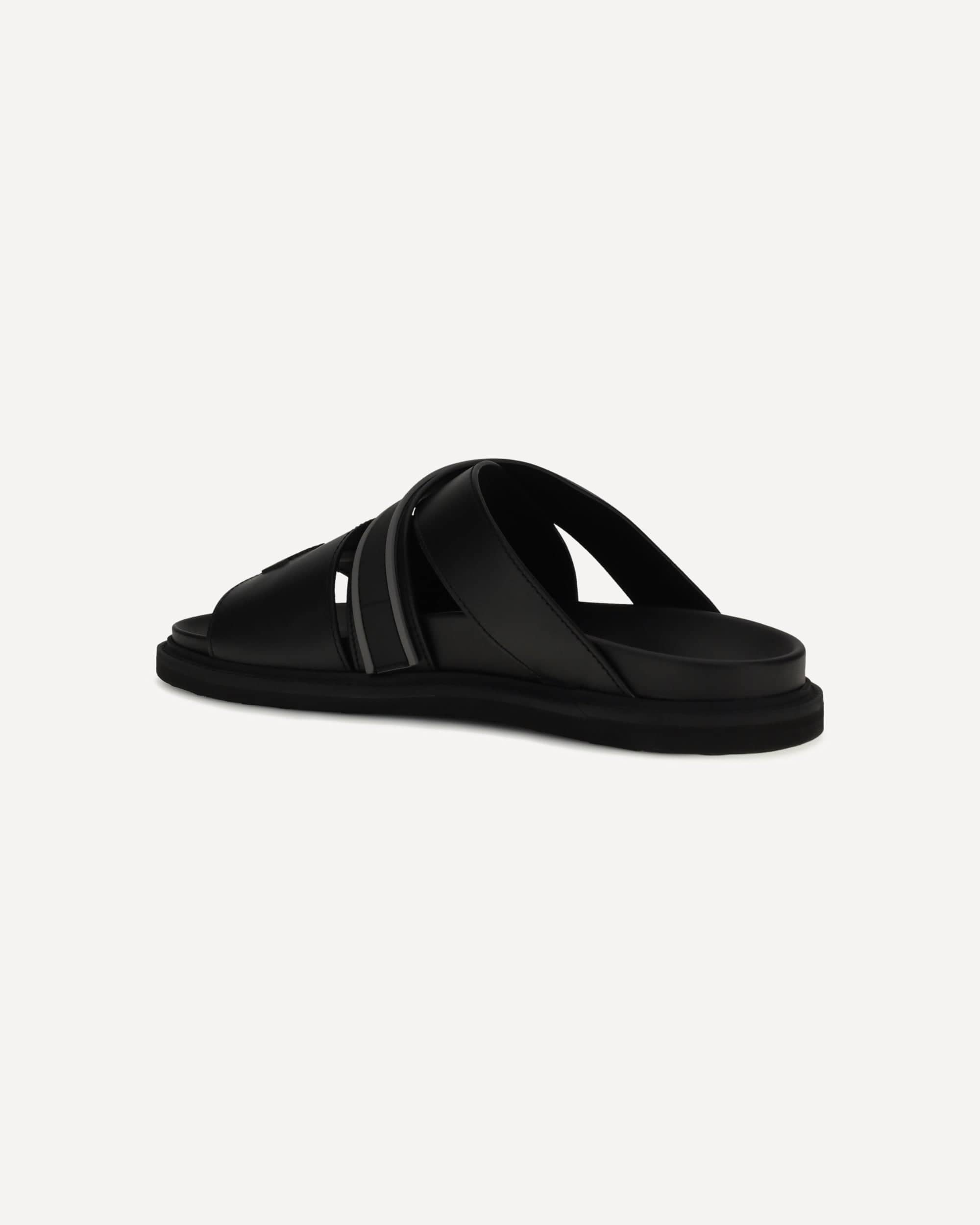 Moschino Flat Leather Sandals With Logo Weave