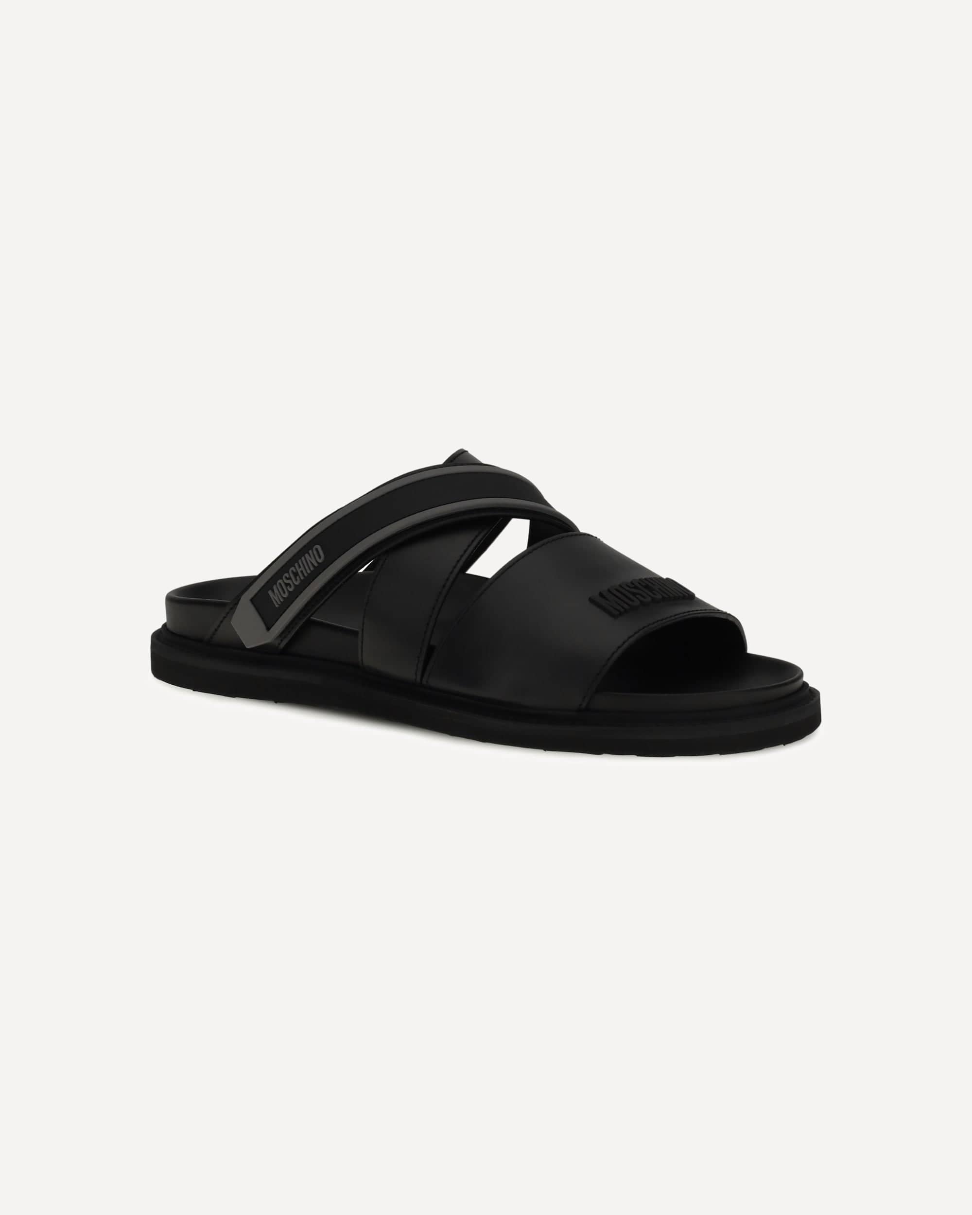 Moschino Flat Leather Sandals With Logo Weave - alternate view
