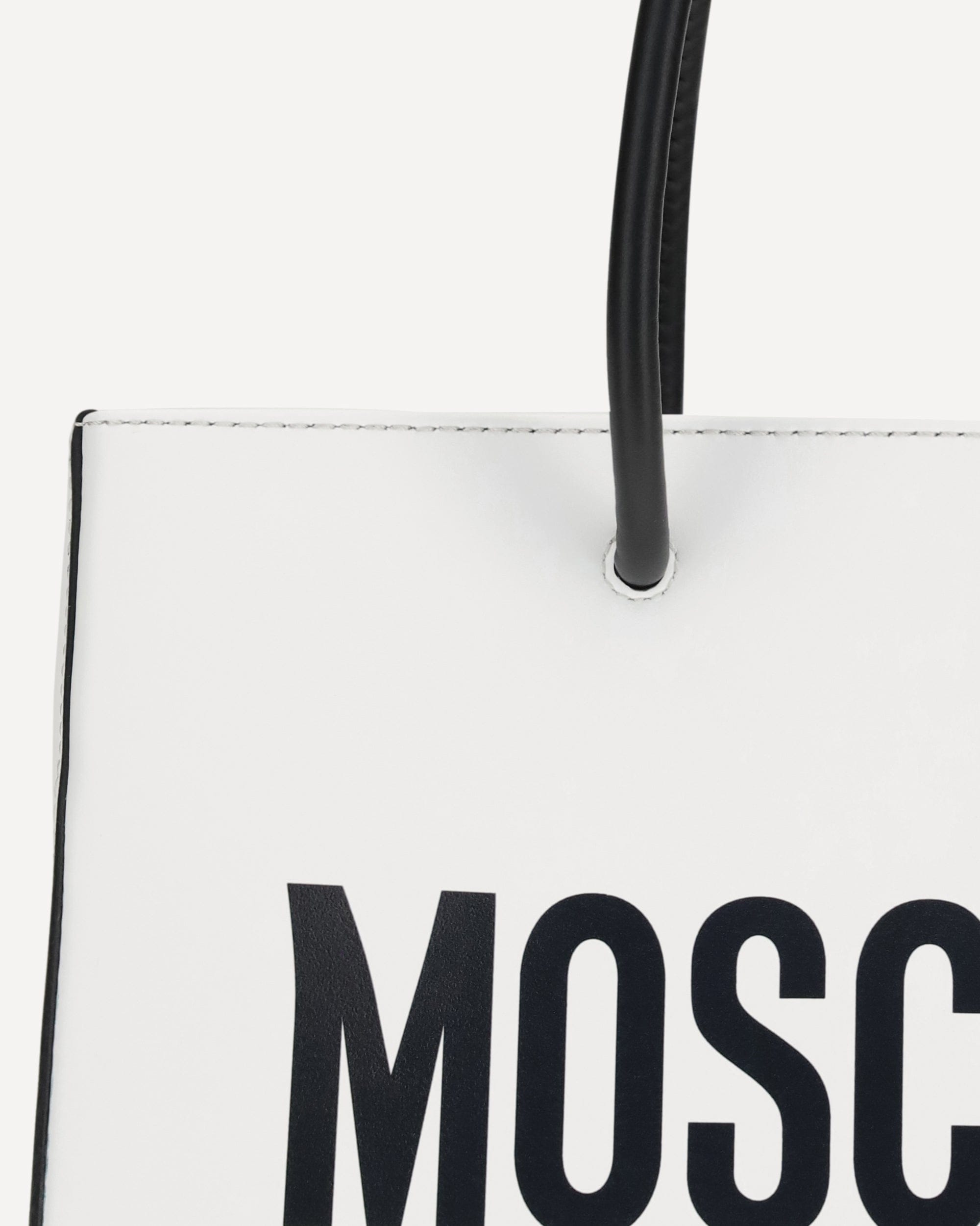 MOSCHINO ホワイト レザー 手書きサイン ハンドバッグ Moschino Leather Bag Top-Handle Tote | Sendegaro