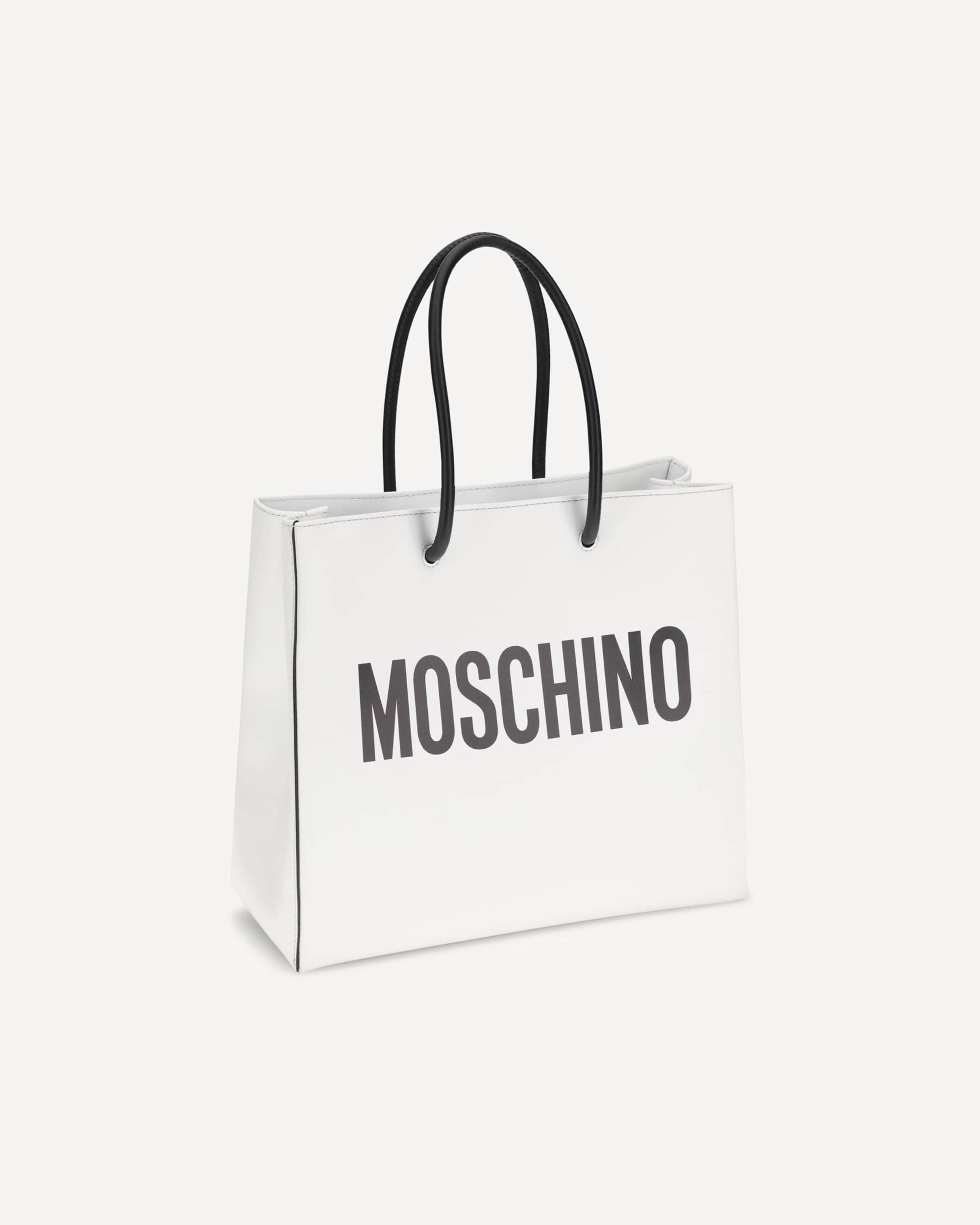 MOSCHINO ホワイト レザー 手書きサイン ハンドバッグ Moschino Leather Bag Top-Handle Tote | Sendegaro