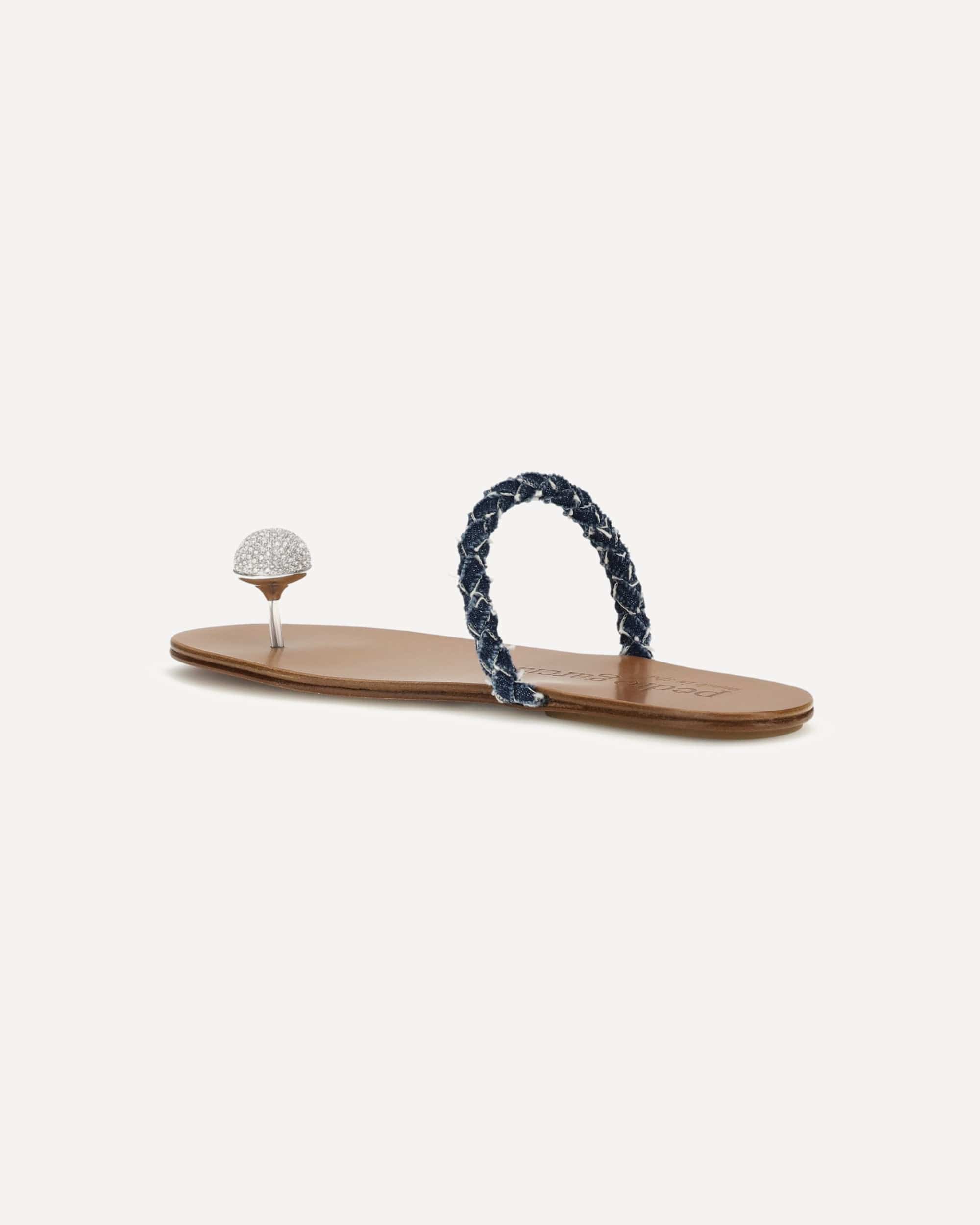 Pedro García Jewel-Embellished Denim Slide Sandals