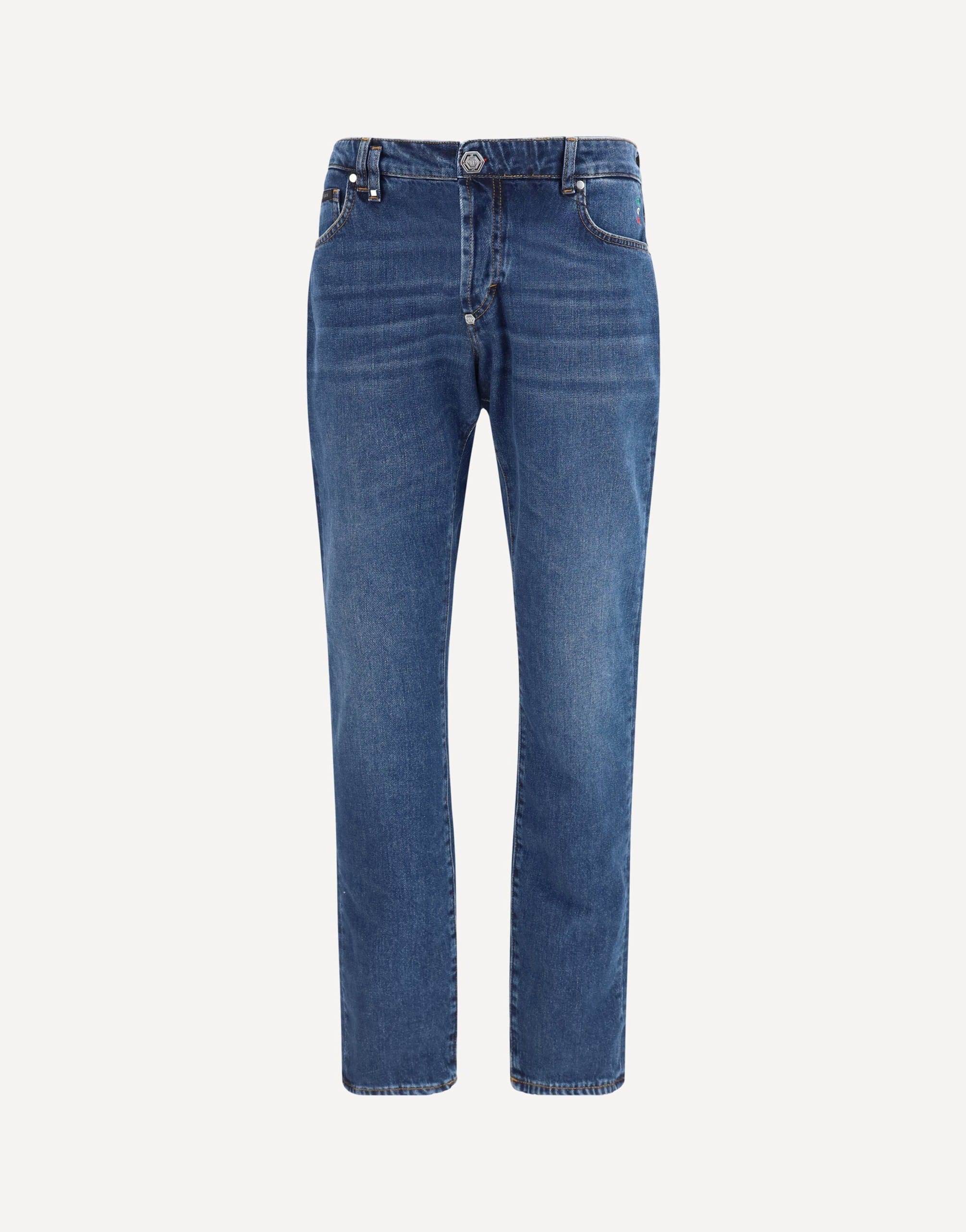 Philipp Plein Straight Cut Logo Appliqué Jeans