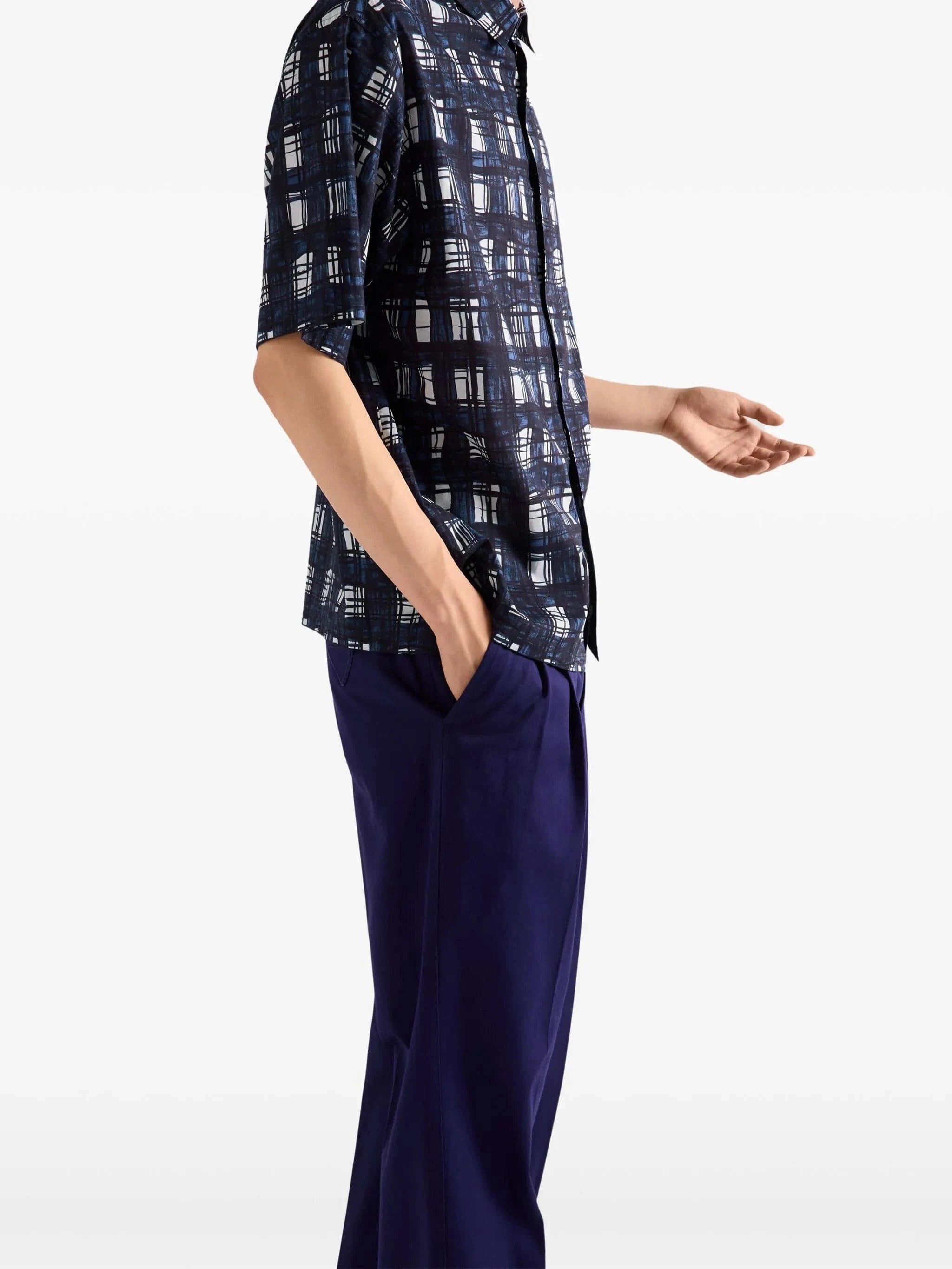 Prada Astral Blue-Striped Bowling Shirt