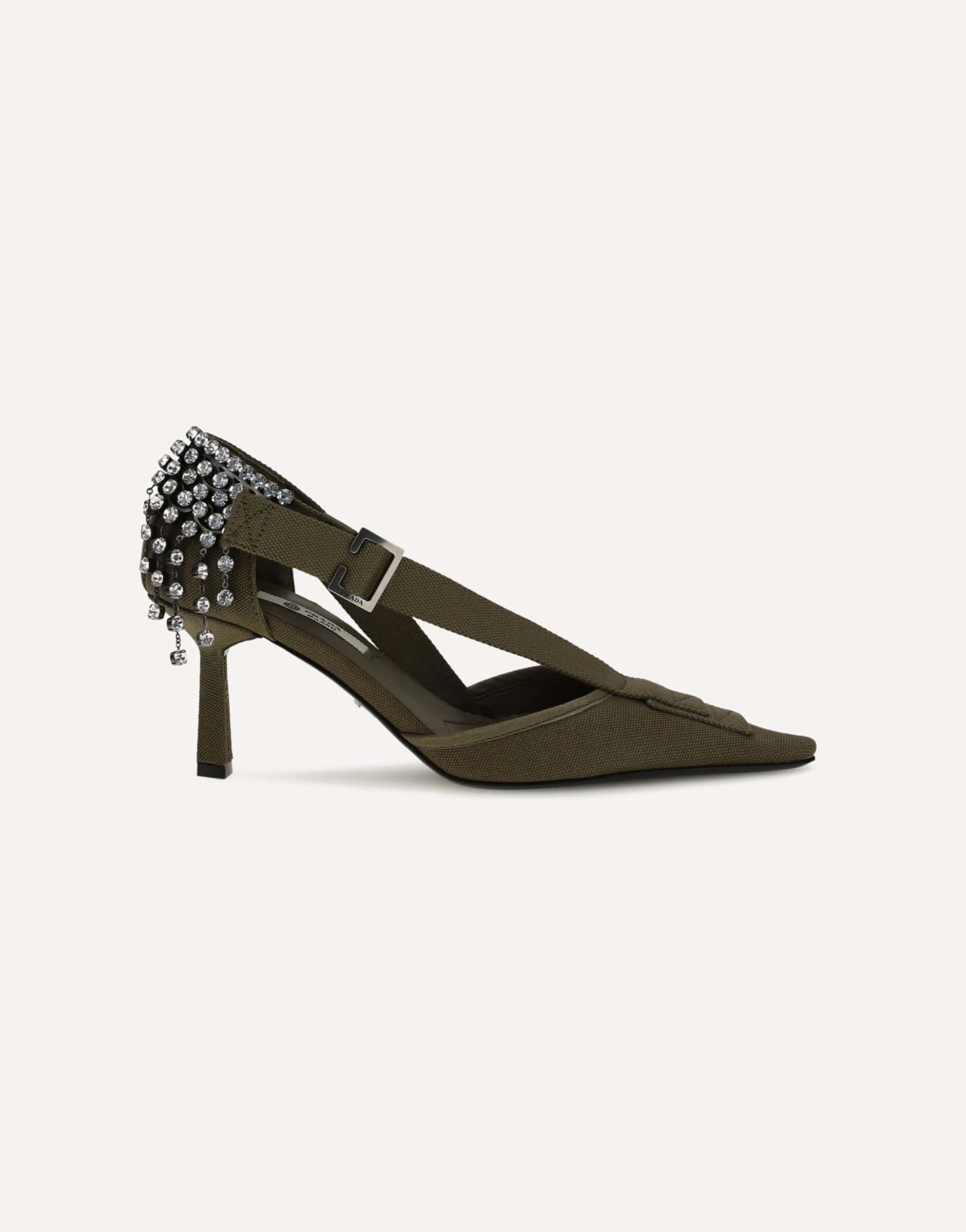 Prada Canvas Pumps With Crystals