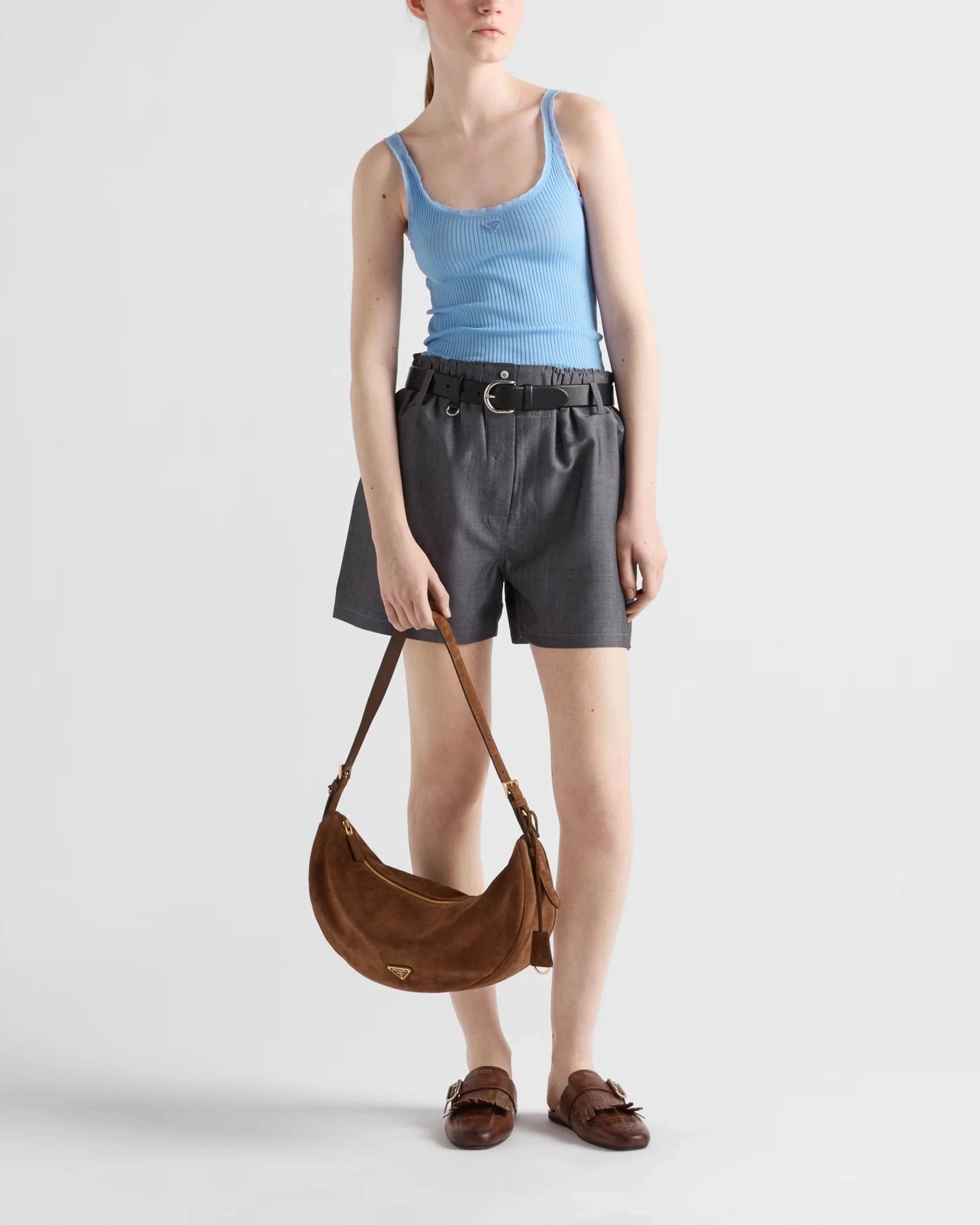 Prada Demi-Lune Large Suede Shoulder Bag | Sendegaro