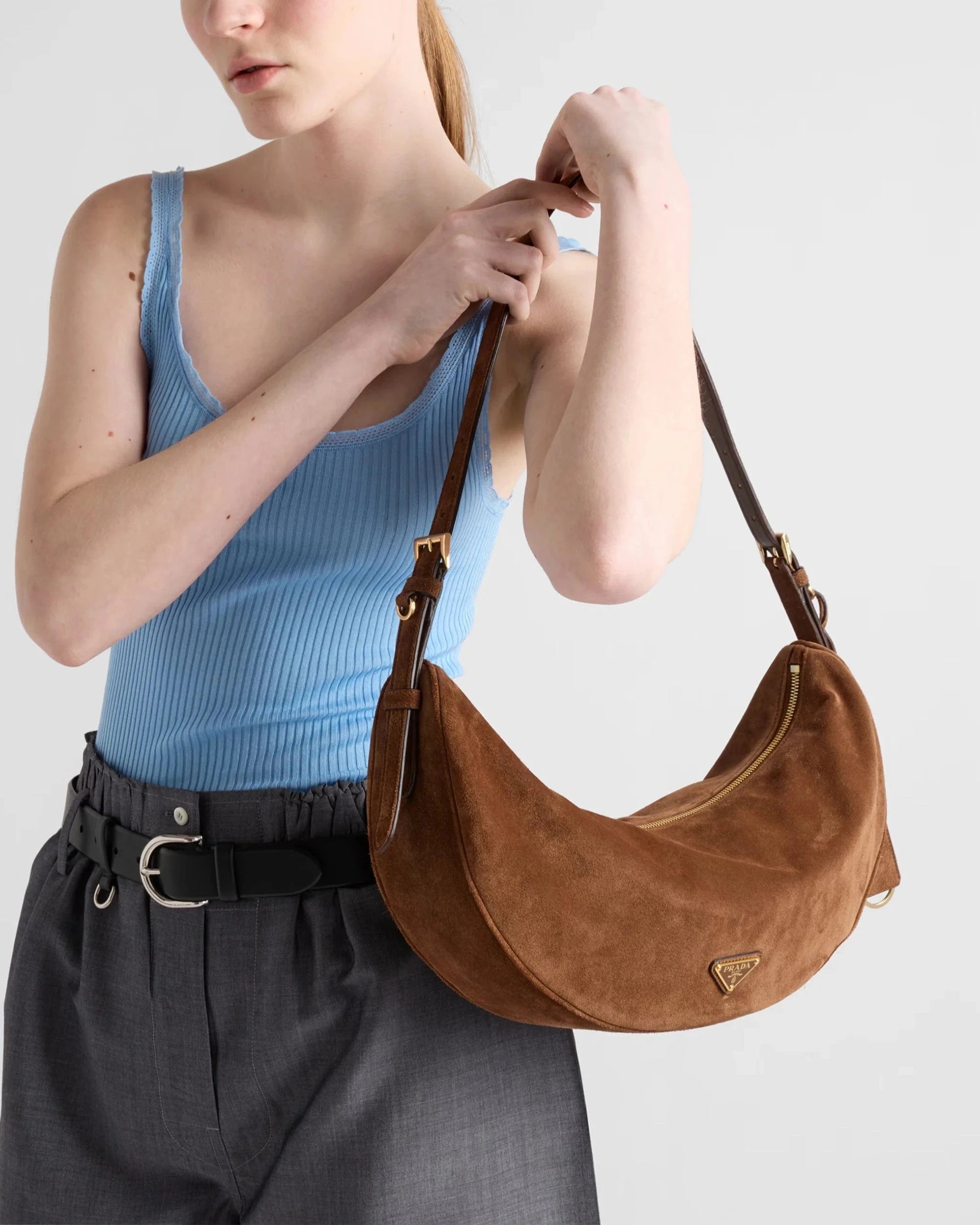 Prada Demi-Lune Large Suede Shoulder Bag | Sendegaro Prada Demi-Lune Large Suede Shoulder Bag | Sendegaro