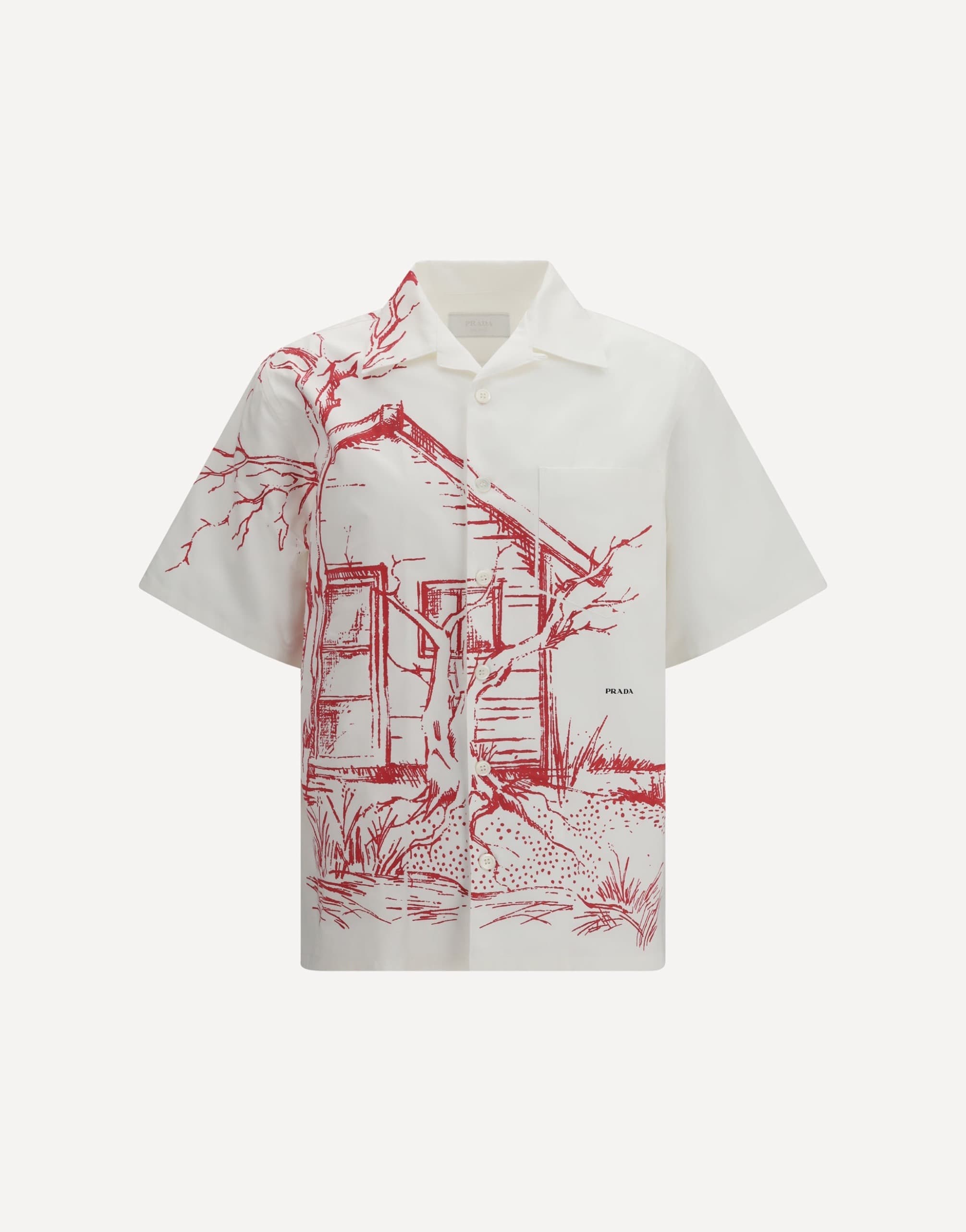 Prada Printed Bowling Shirt With “cabin” Print