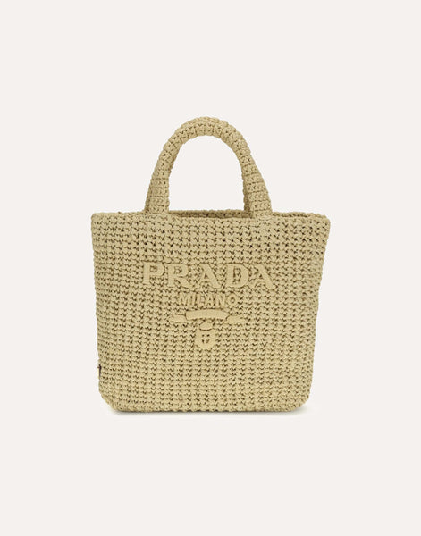 Prada Raffia Tote Bag With Enamel Logo | Sendegaro JP