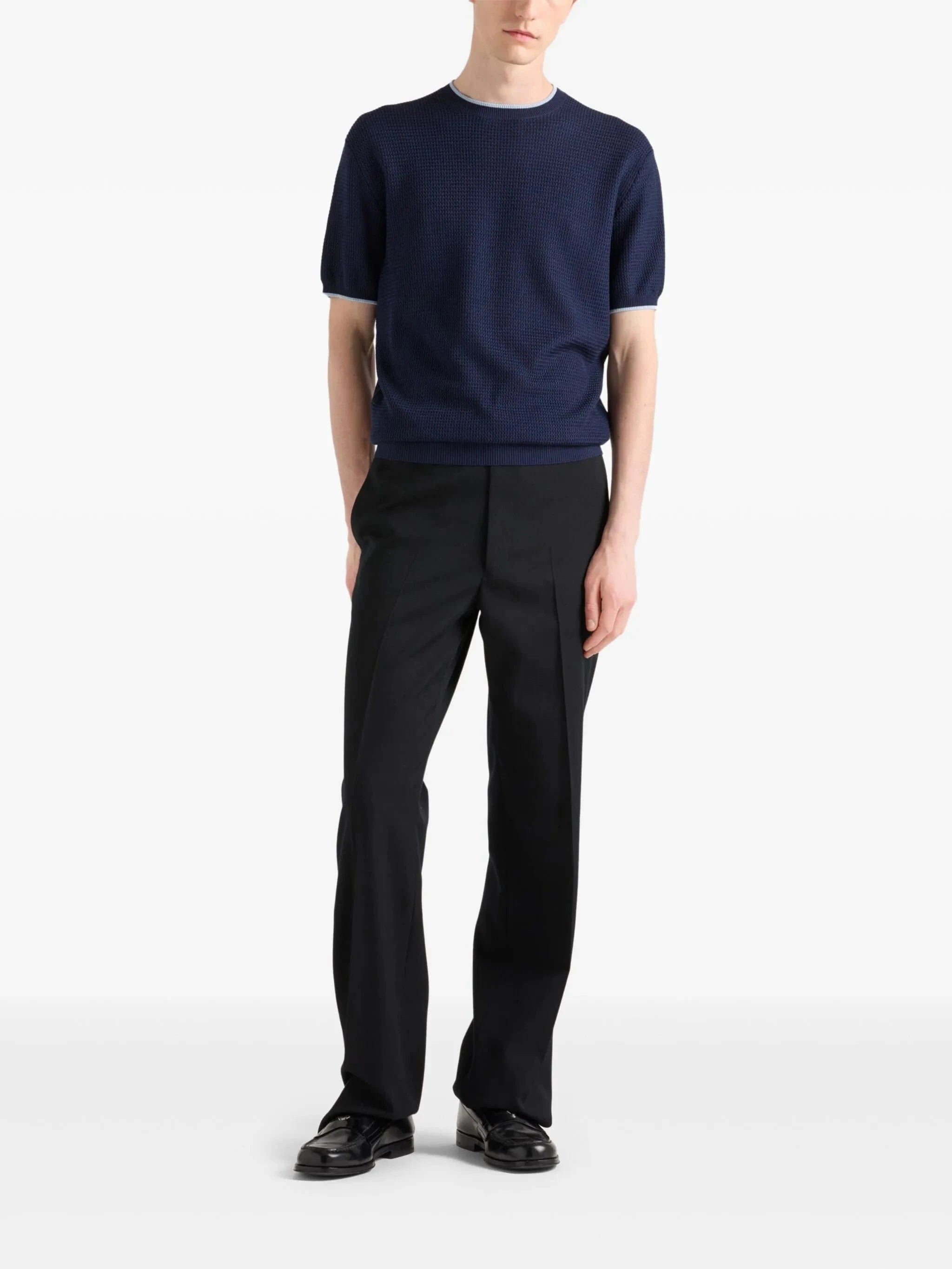 Prada Silk-Cotton Blend Short-Sleeve Sweater