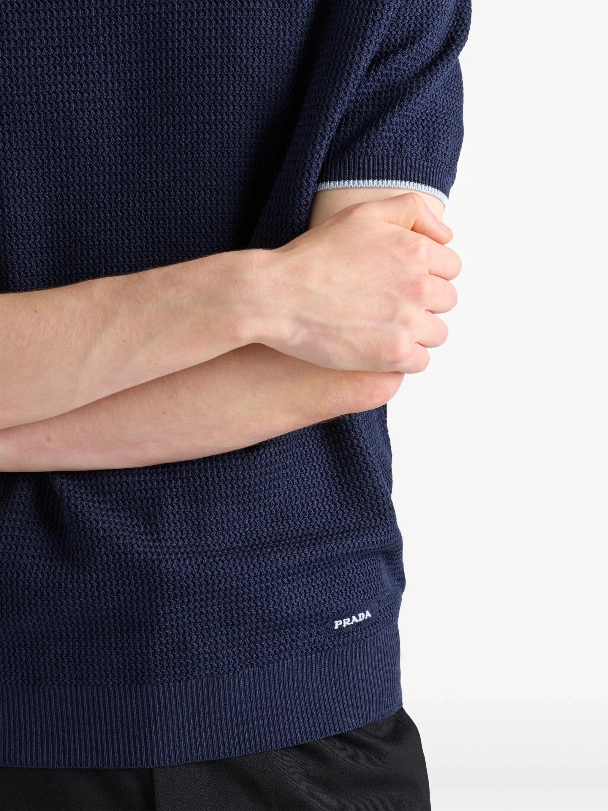 Prada Silk-Cotton Blend Short-Sleeve Sweater