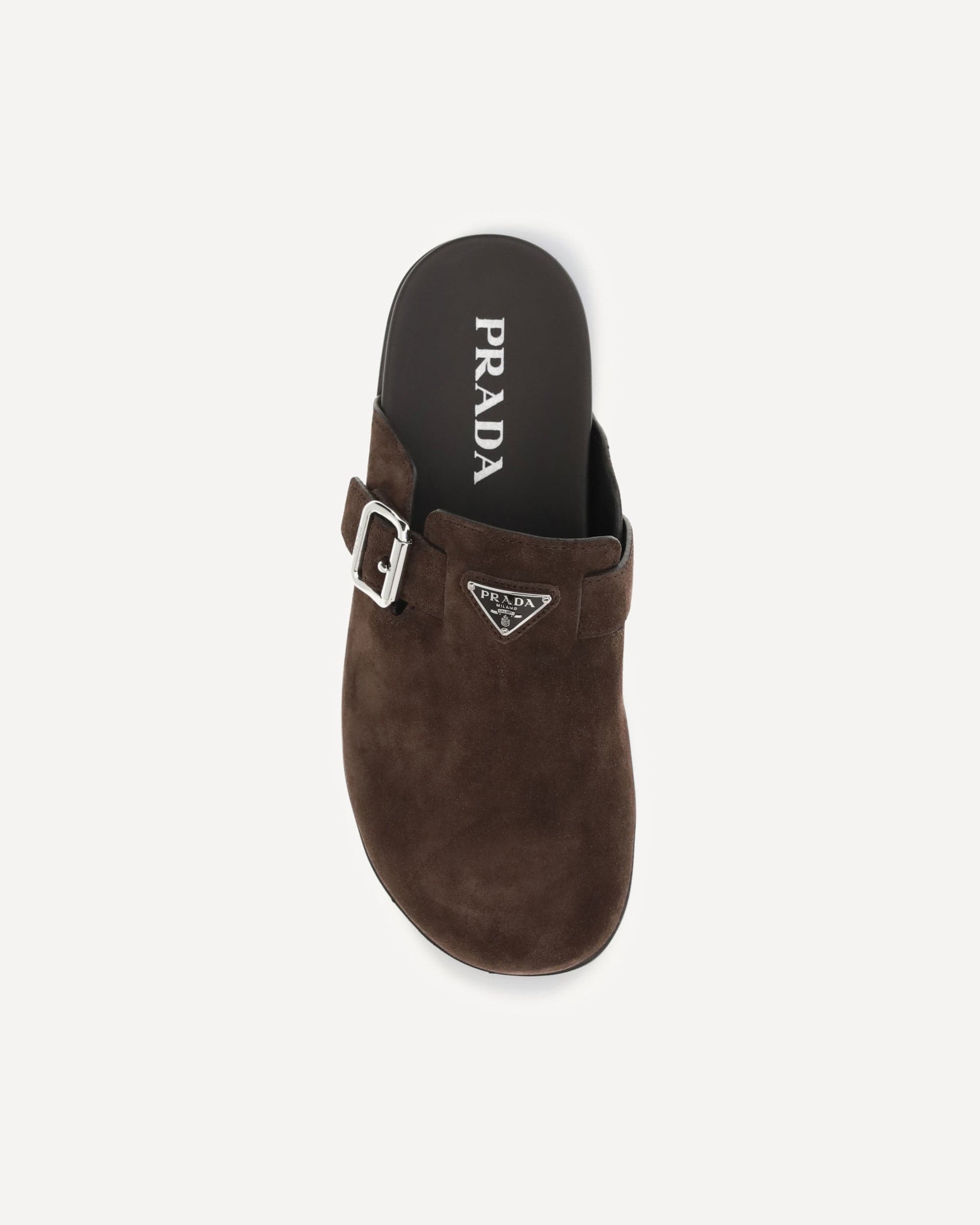 Prada Prada Suede Triangle Logo Mules