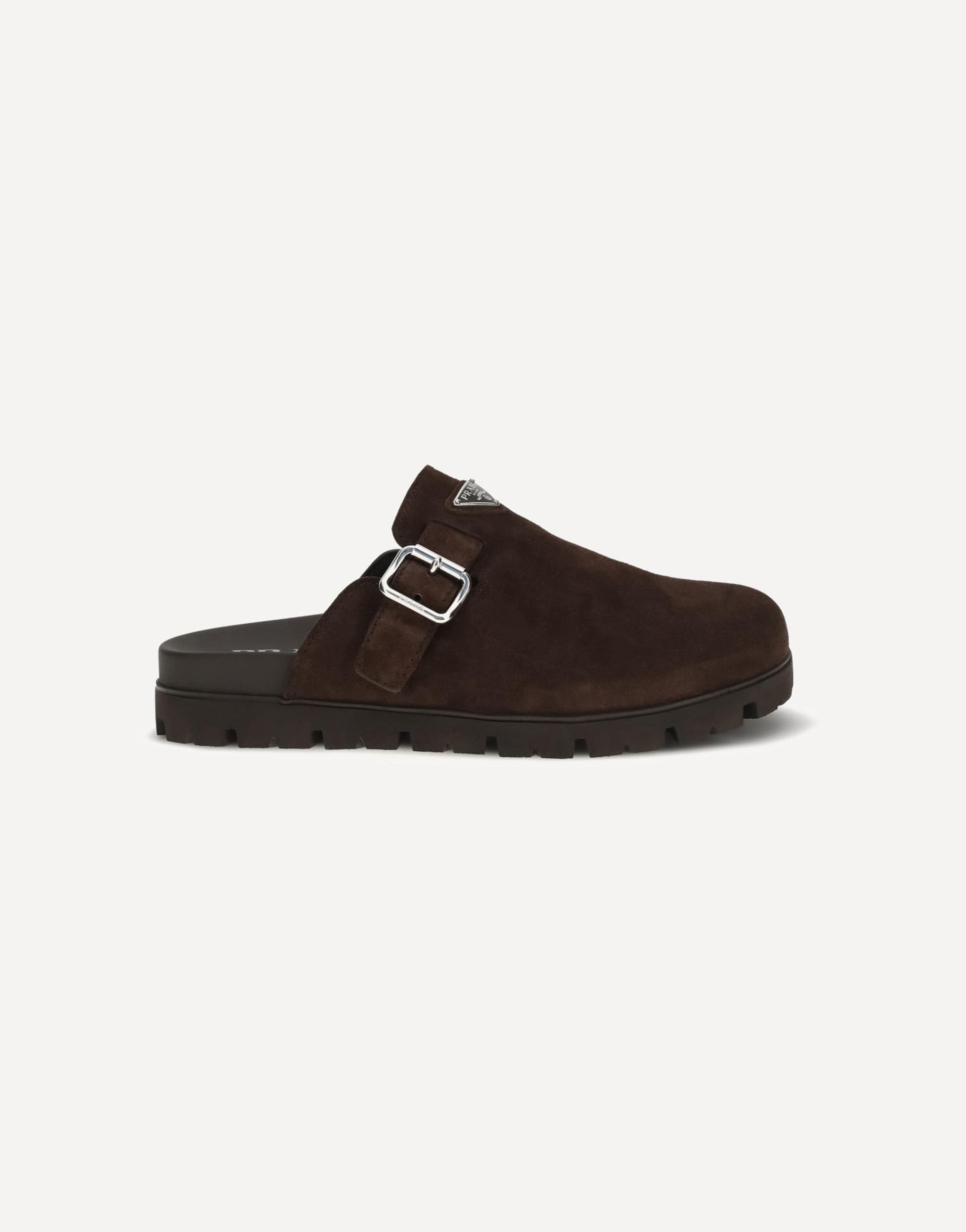 Prada Prada Suede Triangle Logo Mules