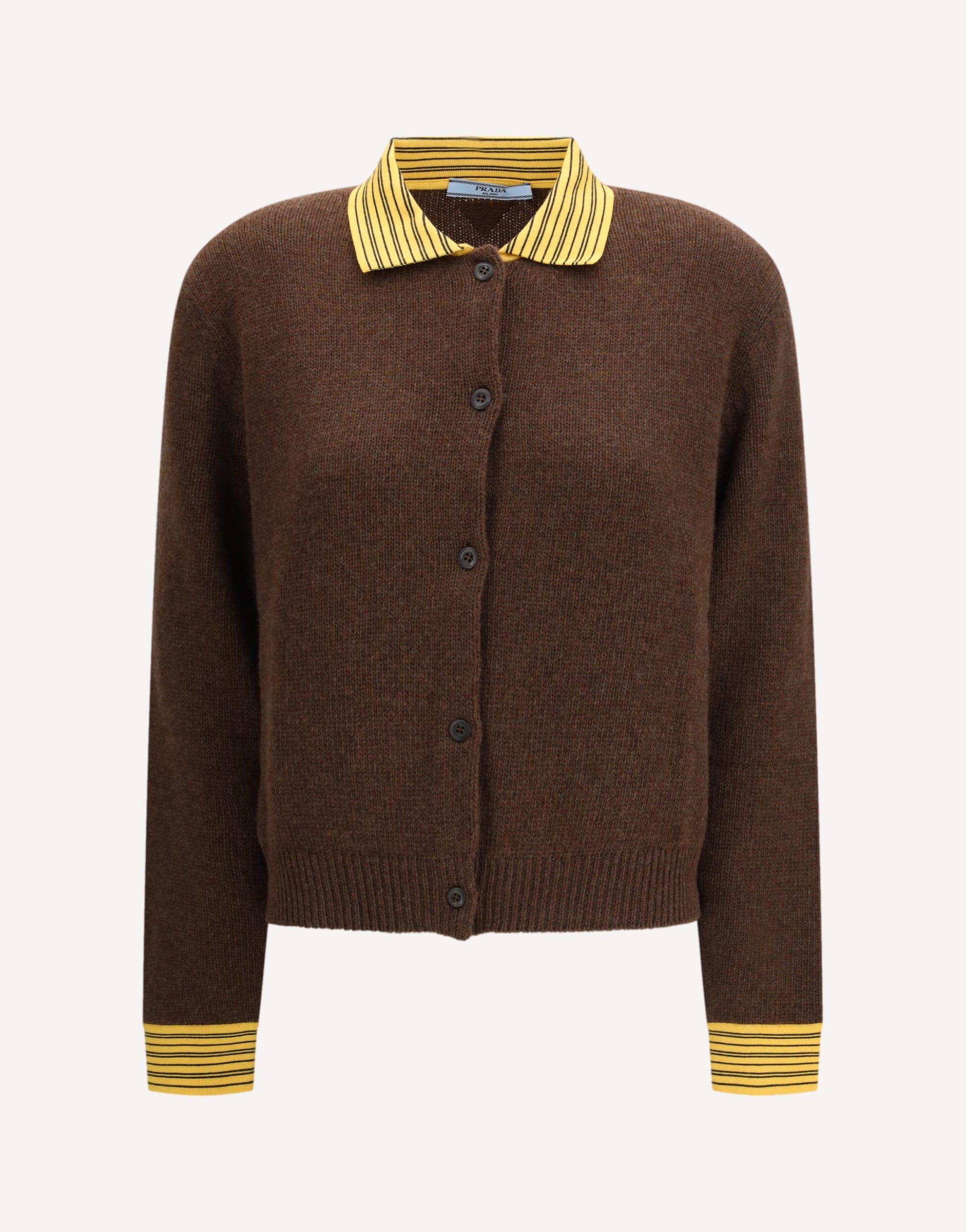 PRADA - PRADA　カシミヤ混　ケーブルニット　カーディガン　ブラウン系　38 Prada Sweater With Classic Collar And Front Button | Sendegaro