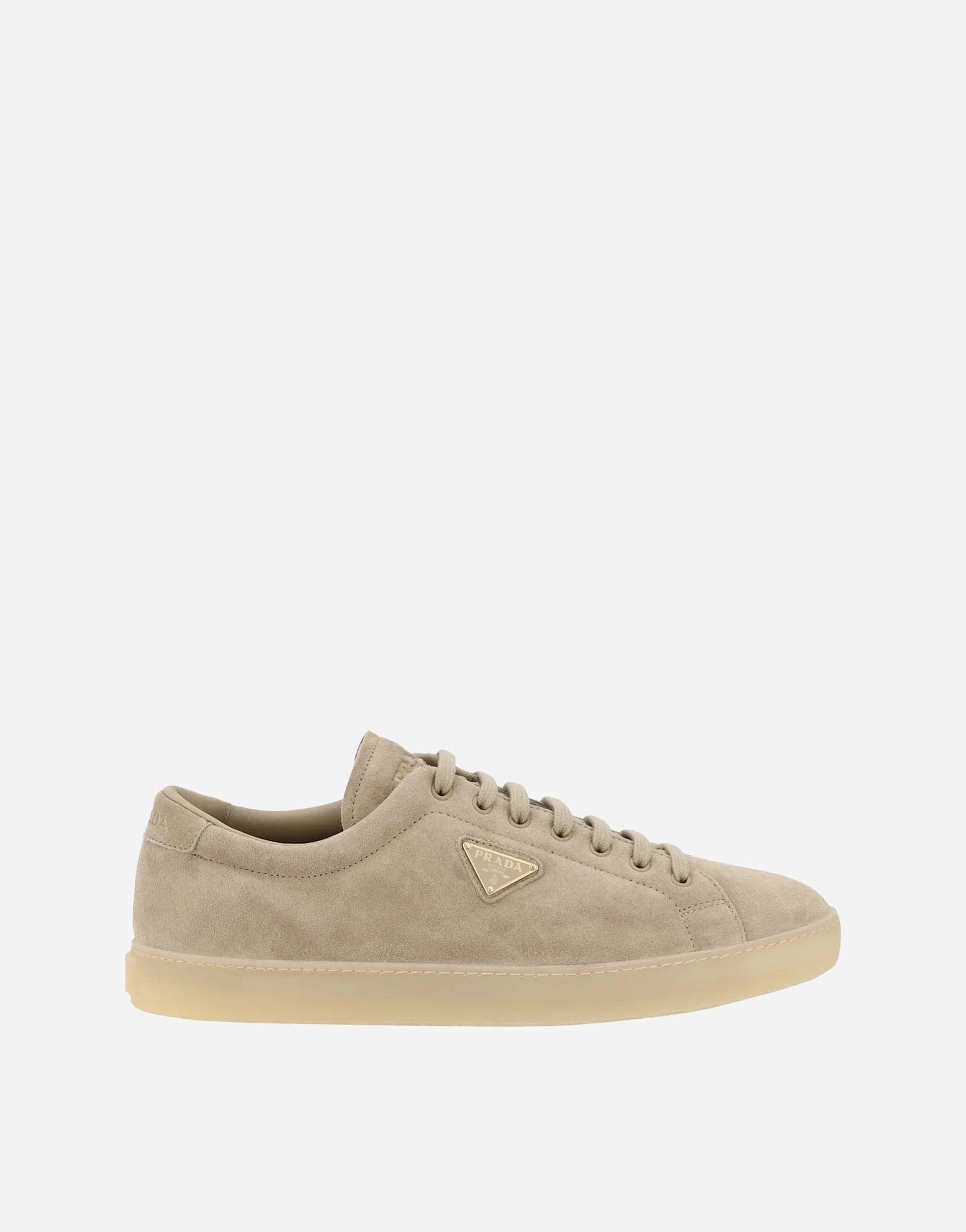 Prada Triangle-Logo Suede Sneakers