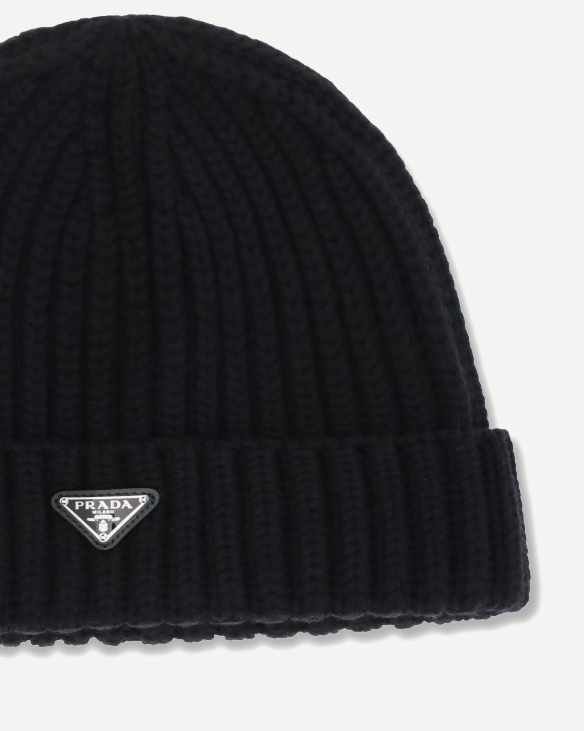 Prada Prada Virgin Wool Ribbed Beanie Hat