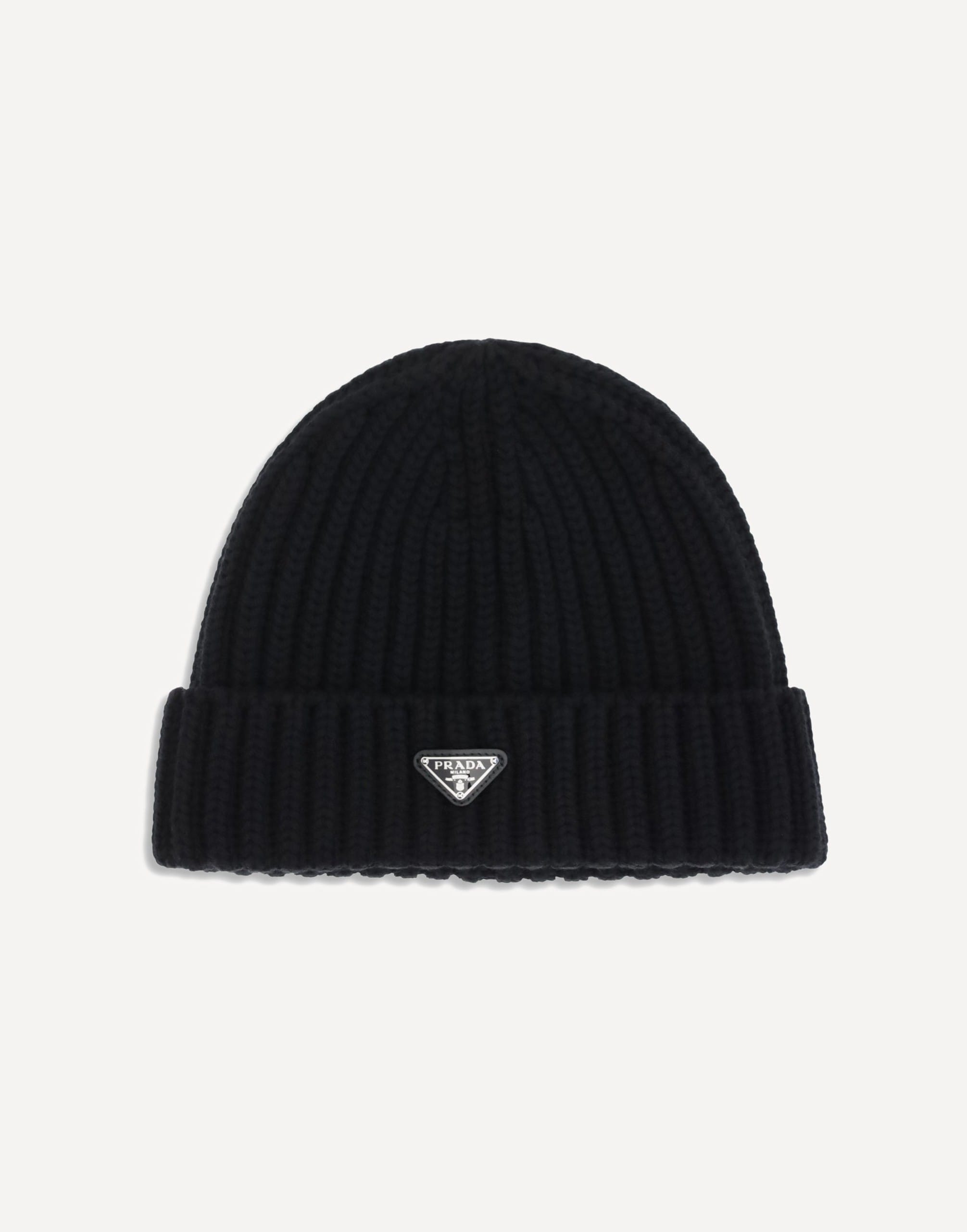Prada Prada Virgin Wool Ribbed Beanie Hat