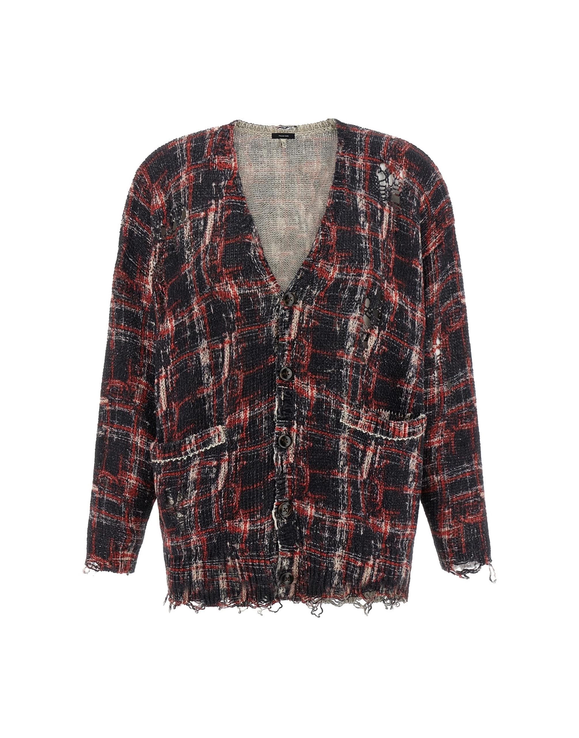 R13 R13 Torn Check Cardigan