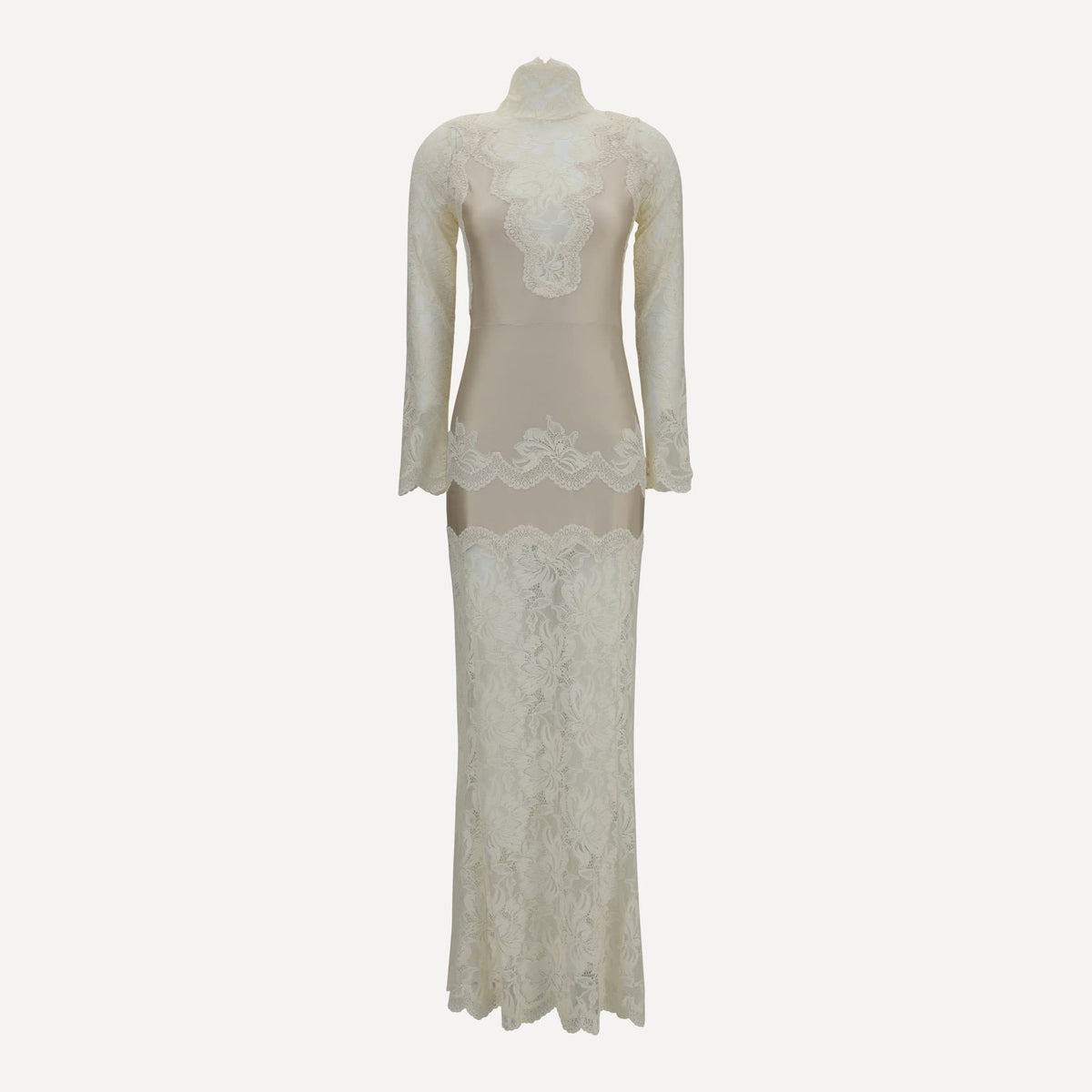 rabanne lace jersey maxi dress Rabanne - Ivory Long Dress In Lace And Jersey - T46 - Women