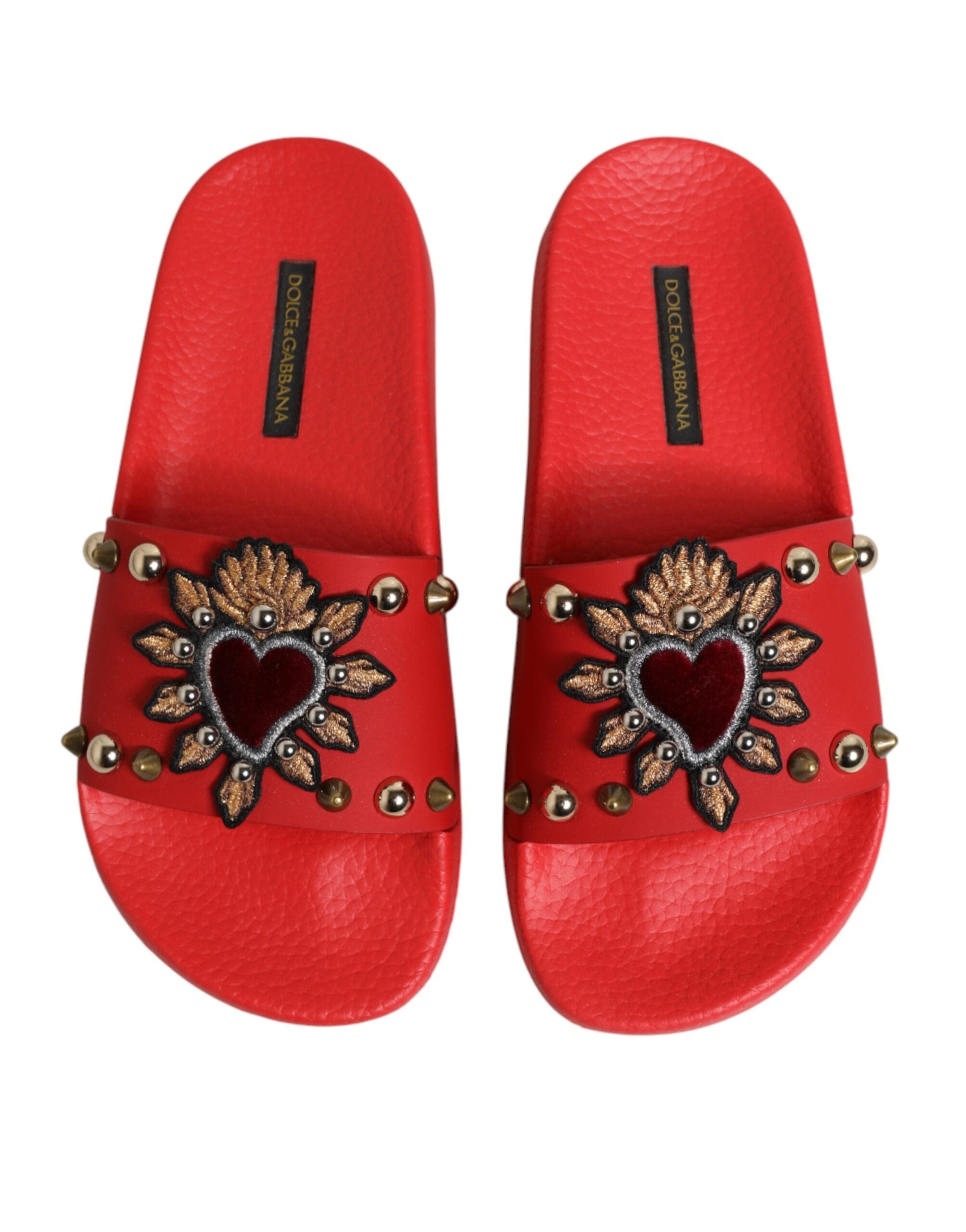 Dolce & Gabbana レッド セイクリッドハート スタッズ装飾スライド