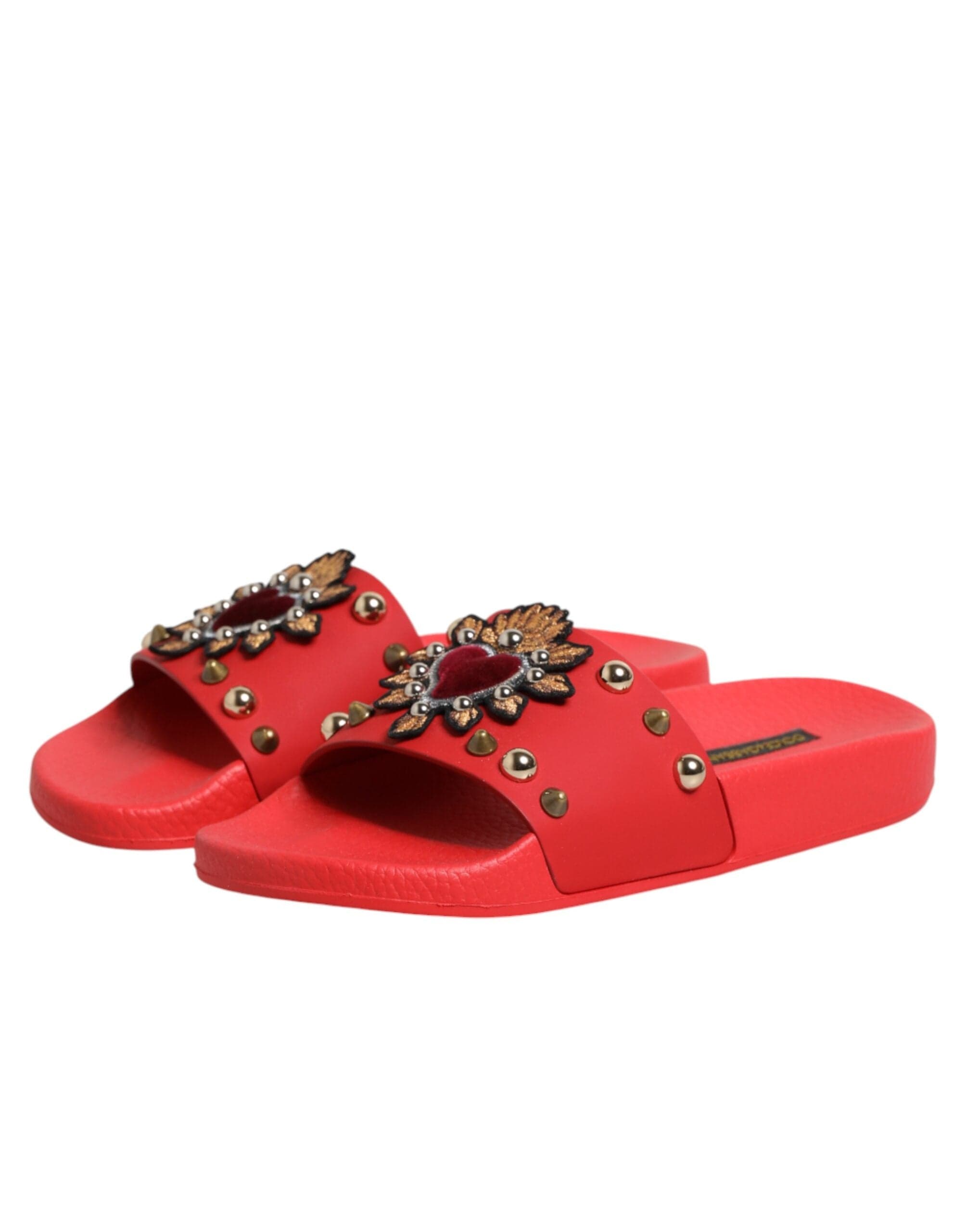 DOLCE & GABBANA レッド スパンコール Dolce & Gabbana レッド セイクリッドハート スタッズ装飾スライド