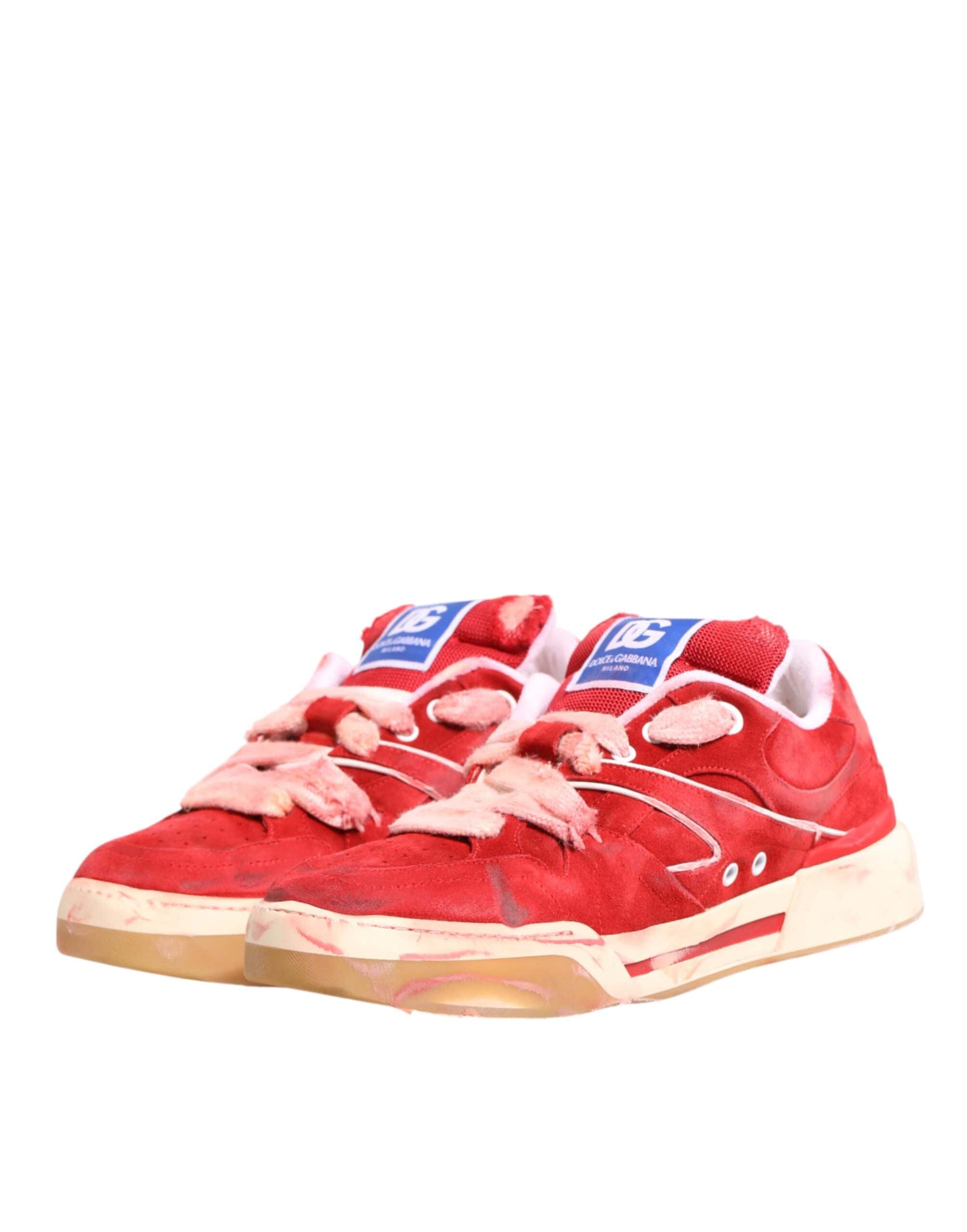 Dolce & Gabbana Red White Suede DG Logo Low Top Sneakers Shoes