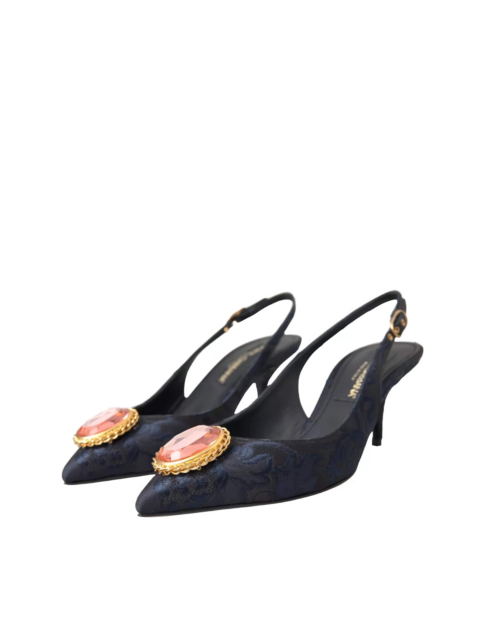 Scarpe blu jacquard cristal slingback tallone