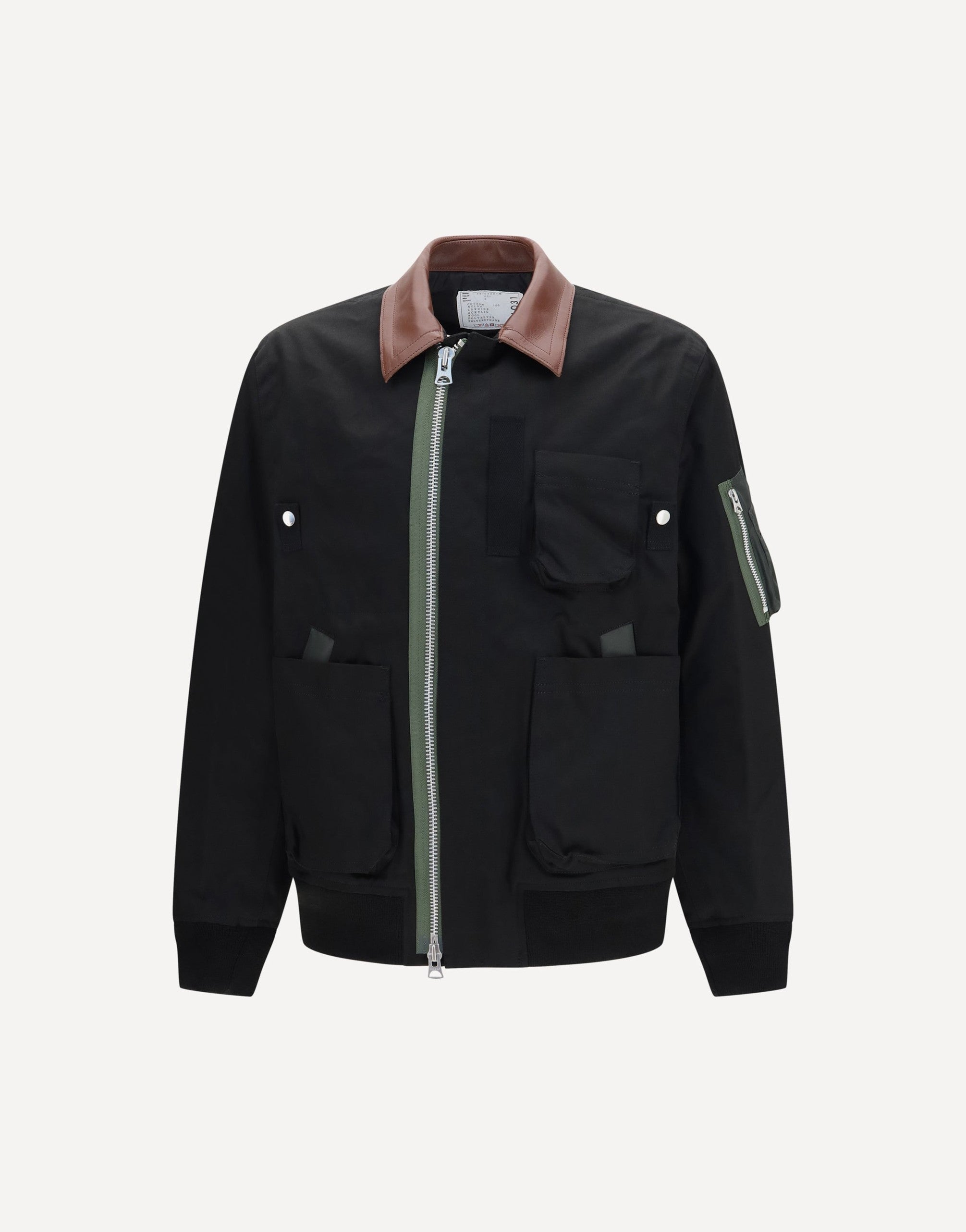 Sacai Cotton Bomber Jacket With Leather Details