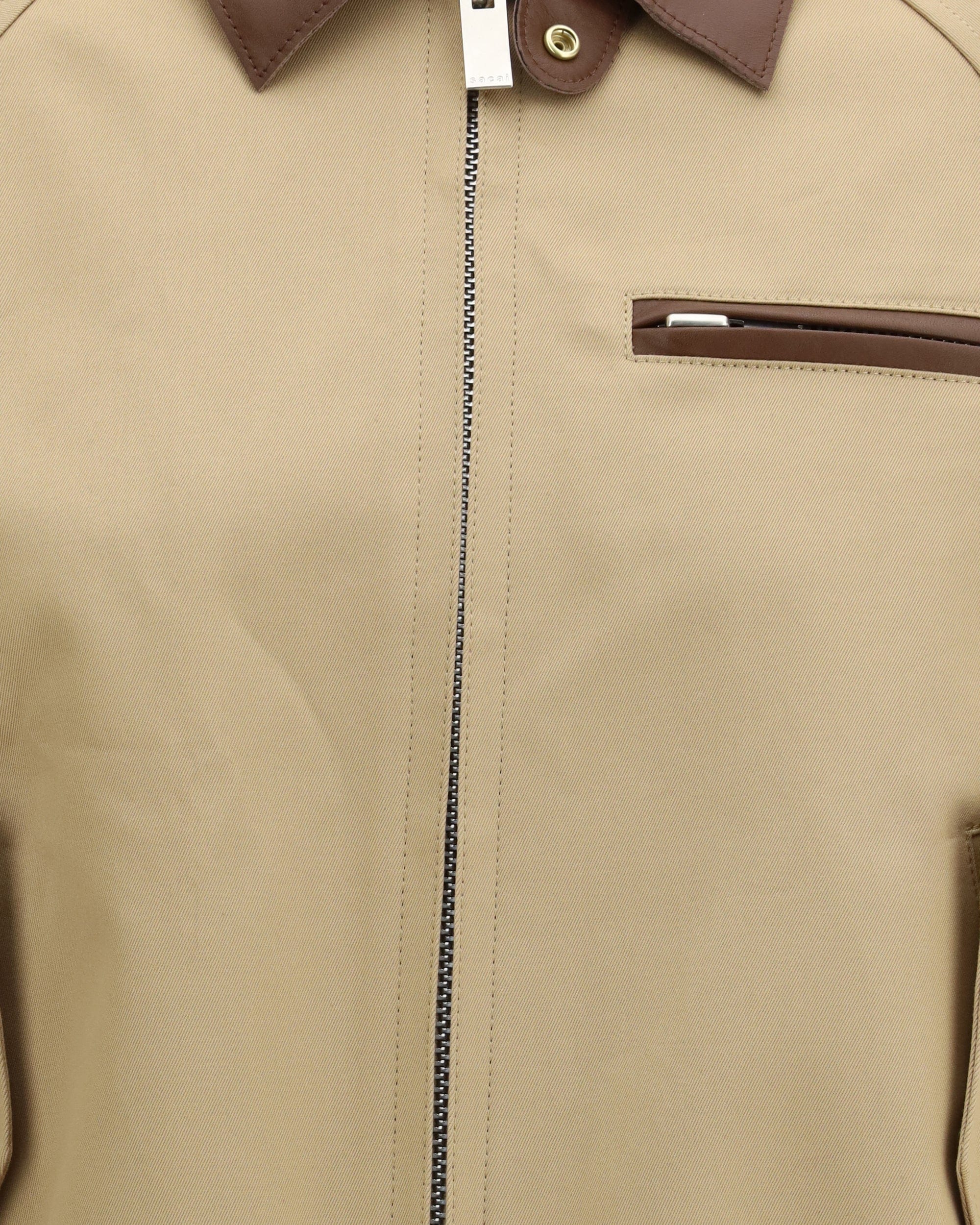 Sacai Cotton Jacket With Leather Collar
