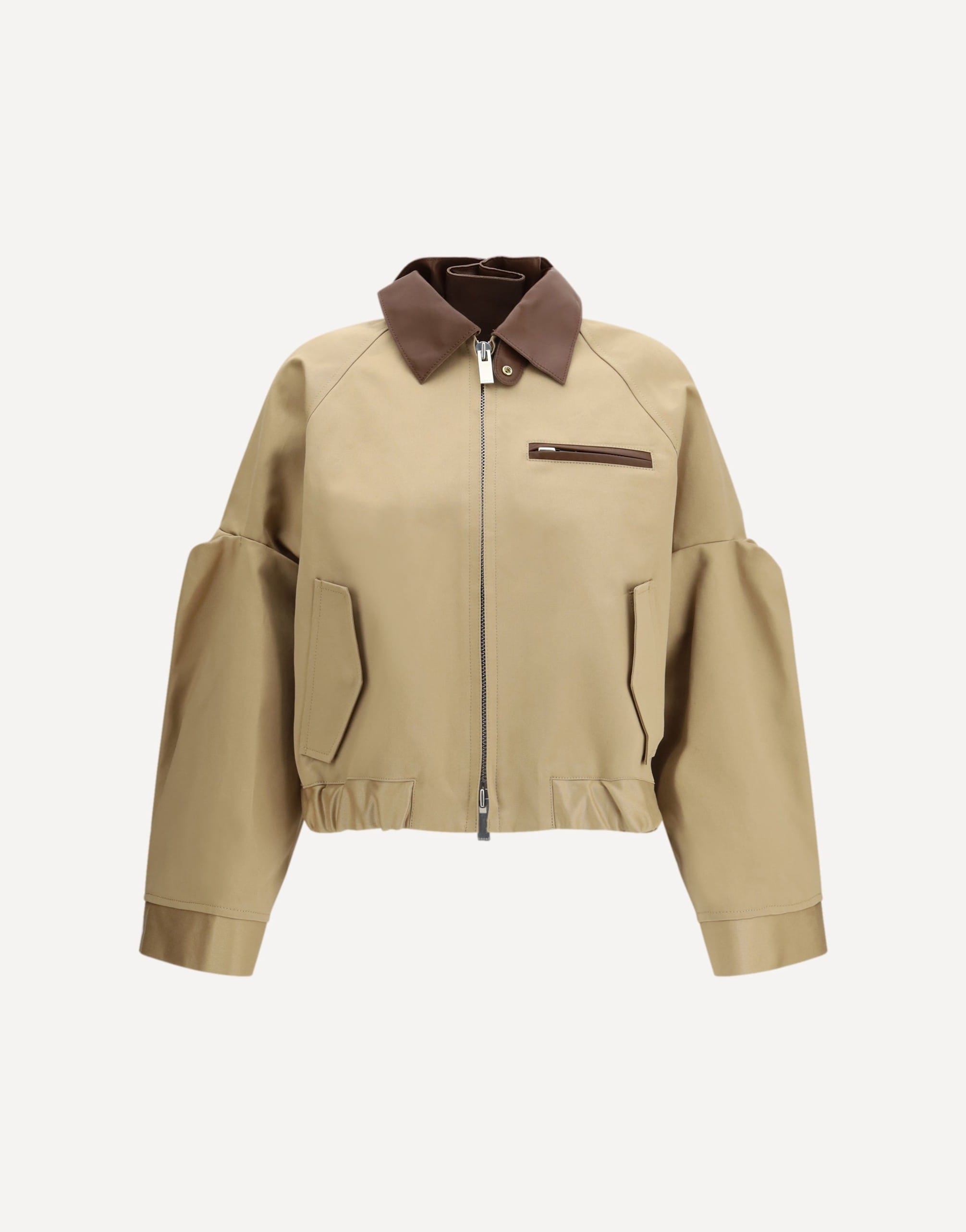 Sacai Cotton Jacket With Leather Collar
