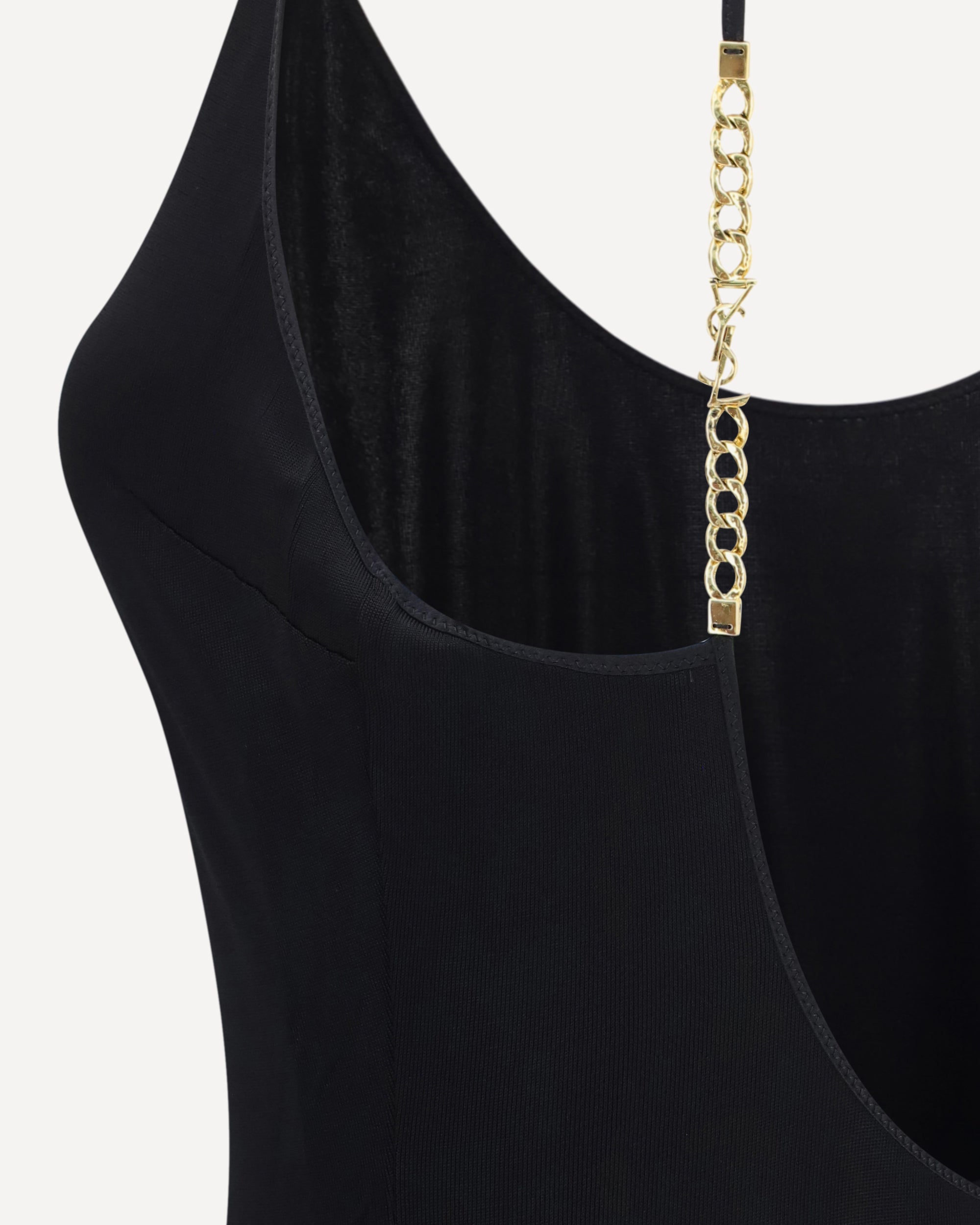 Saint Laurent трикотажное платье с открытой спиной и цепочкой Cassandre