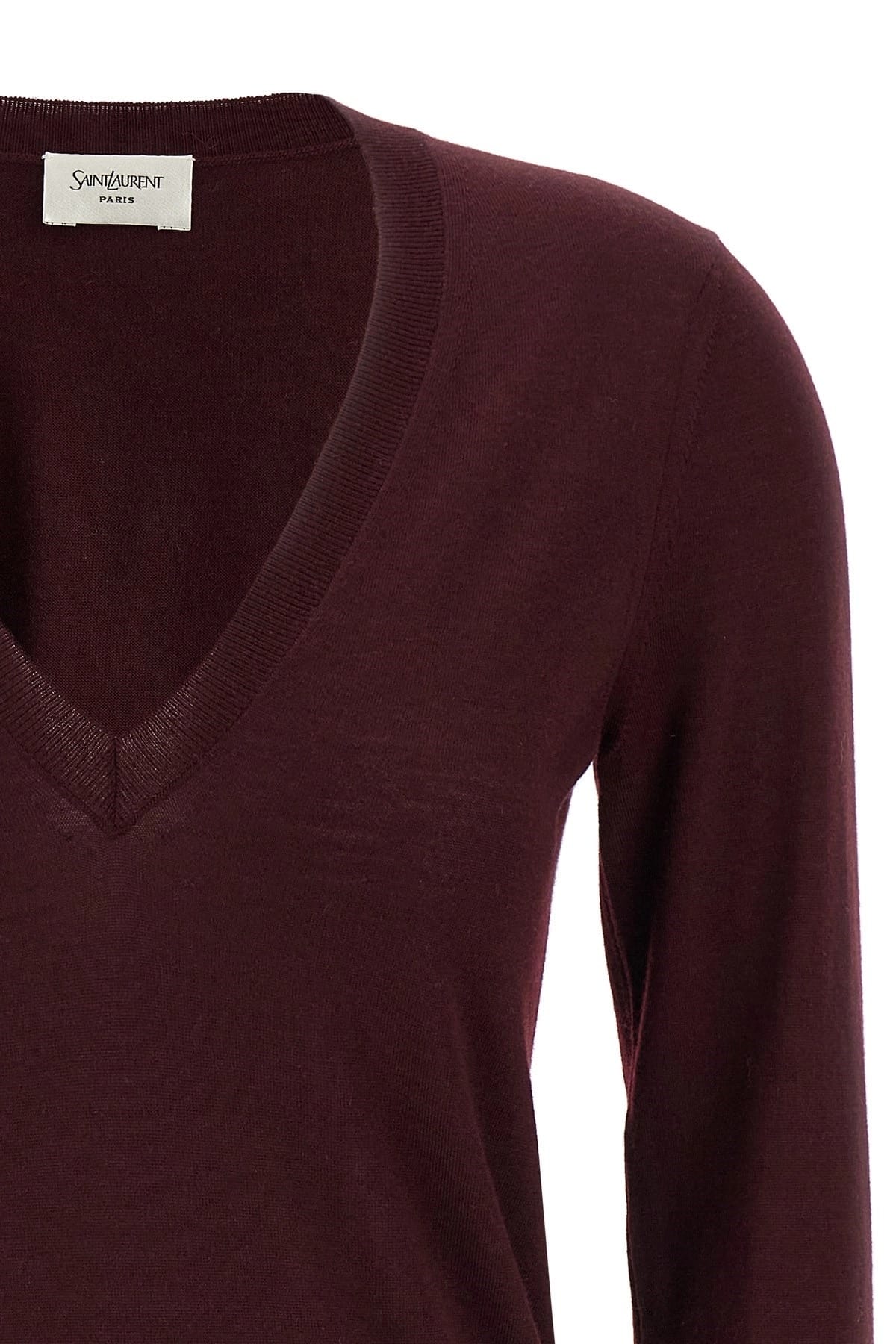 Saint Laurent Saint Laurent Bordeaux Virgin Wool V-Neck Sweater