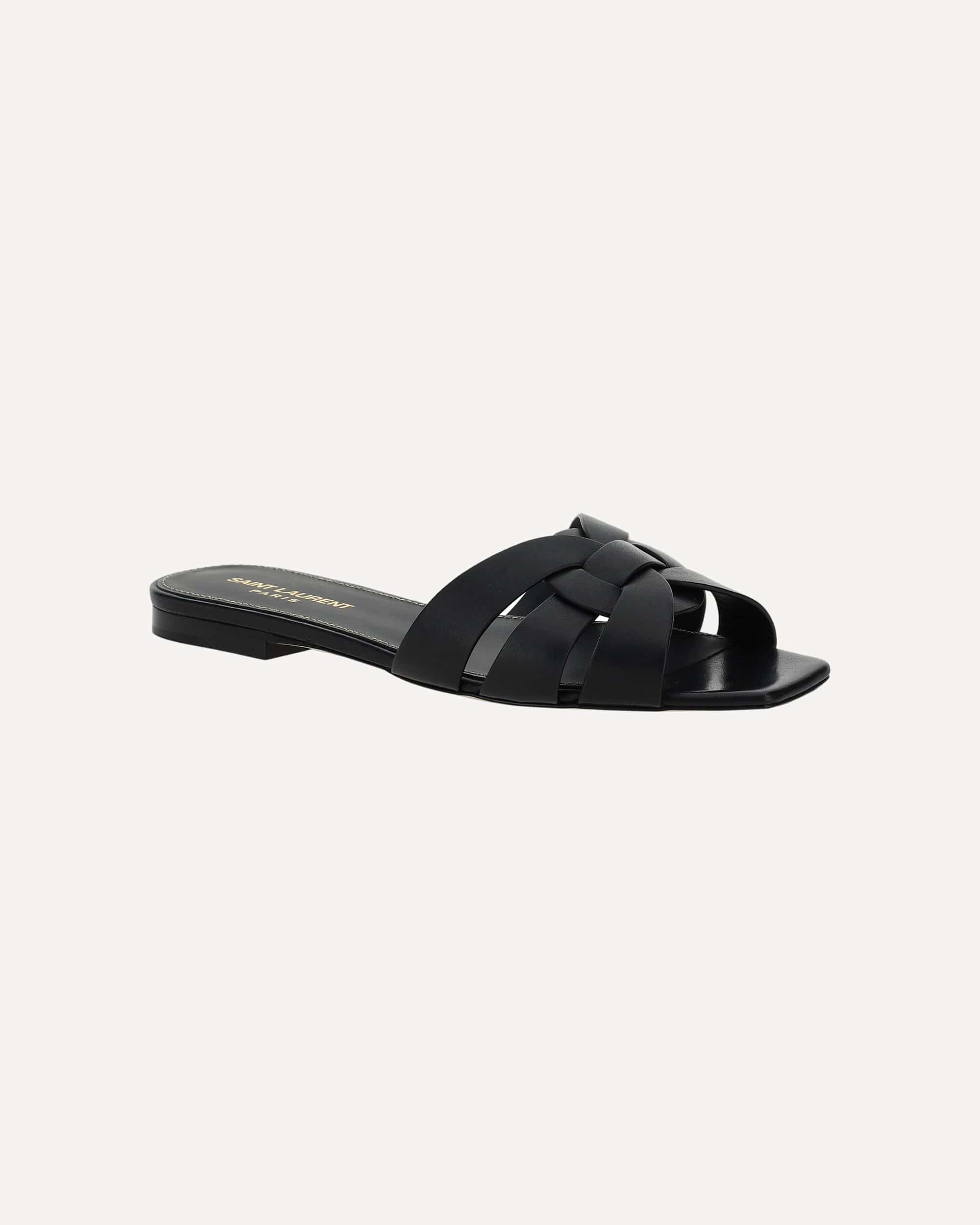Saint Laurent Calfskin Sandals With Braided Front