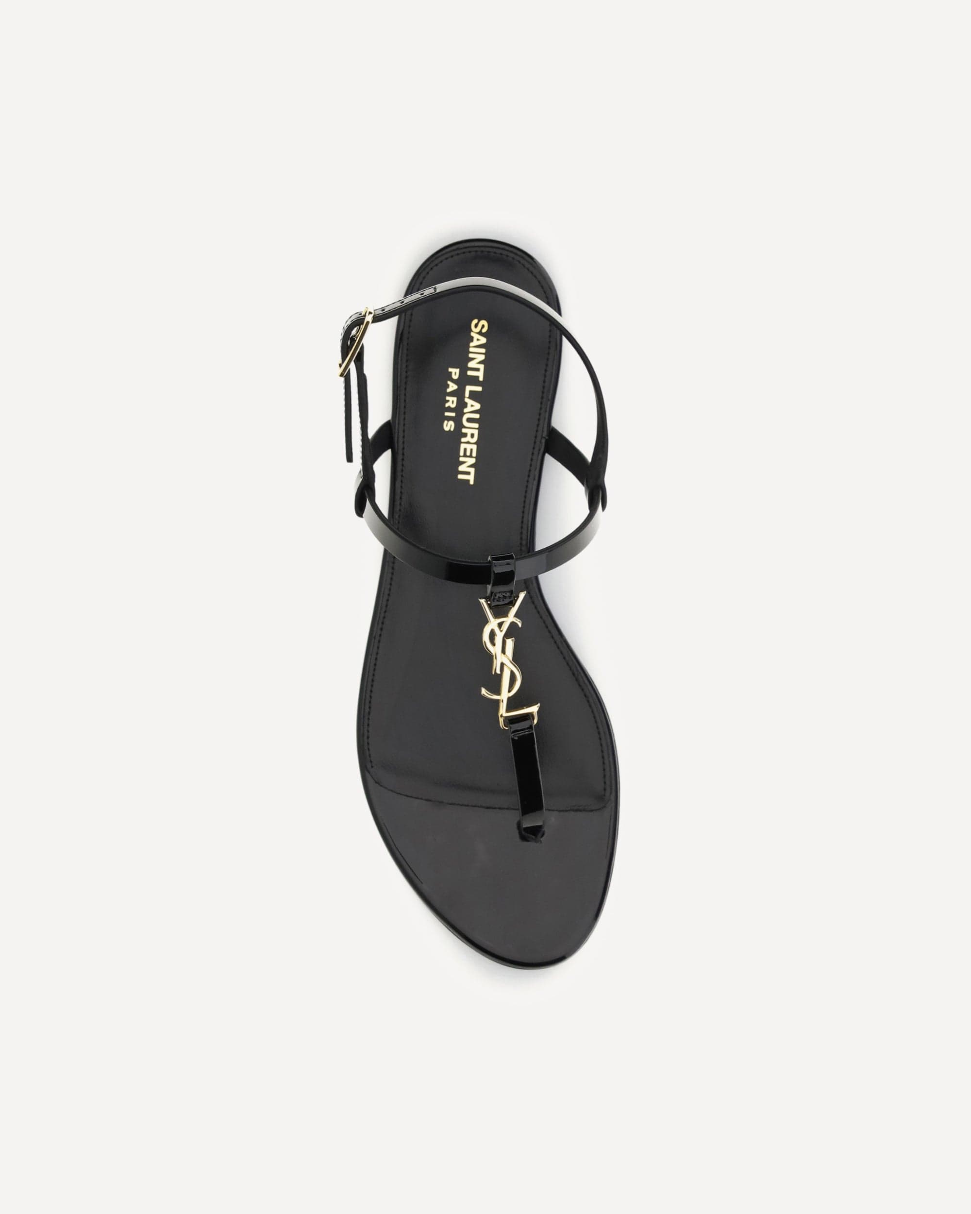 Saint Laurent Cassandra Patent Leather T-Strap Sandals